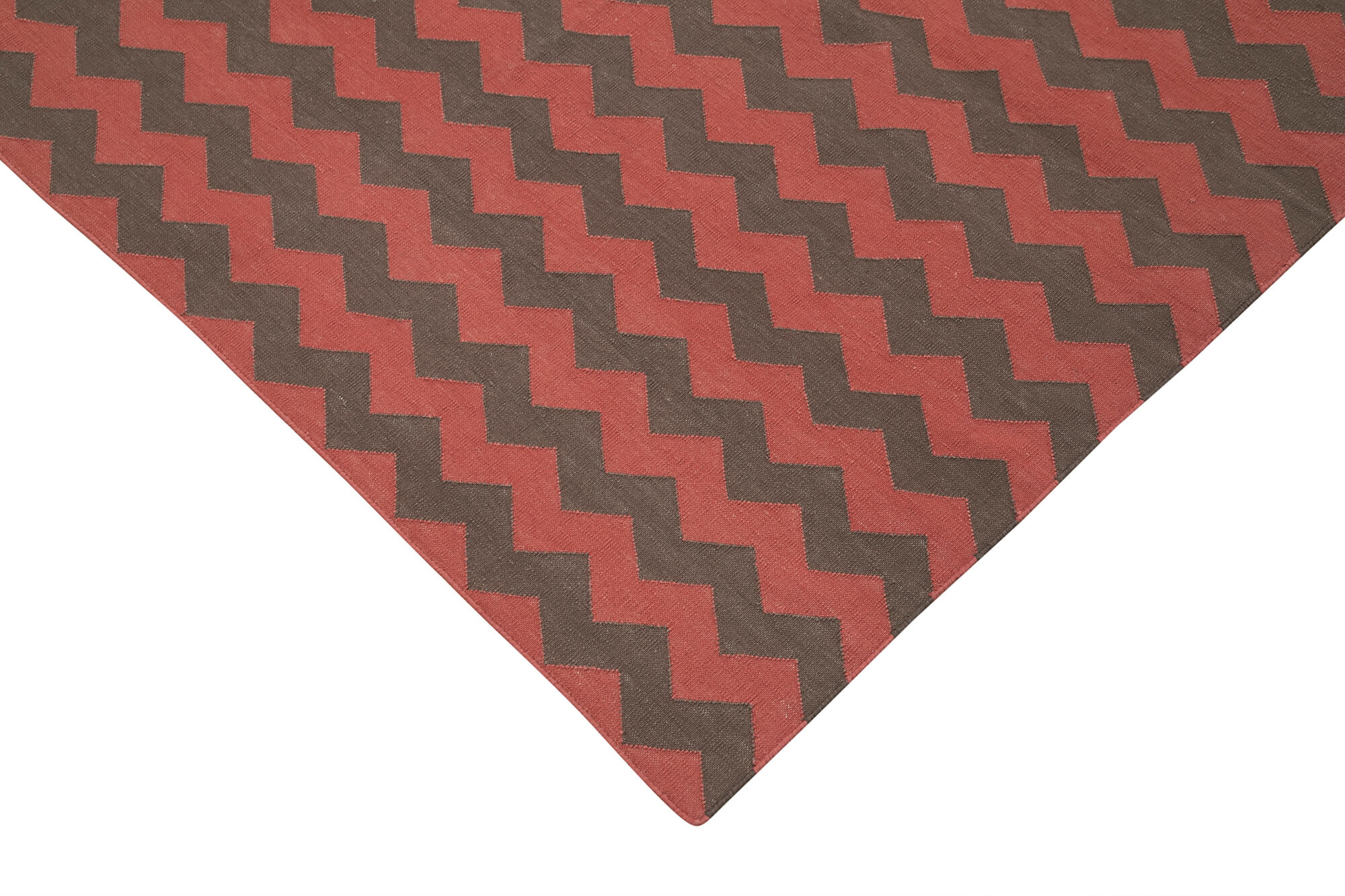 Handmade Area Rug – Geometric Cotton Rug with Brown Wool Carpet 8'x9'10''