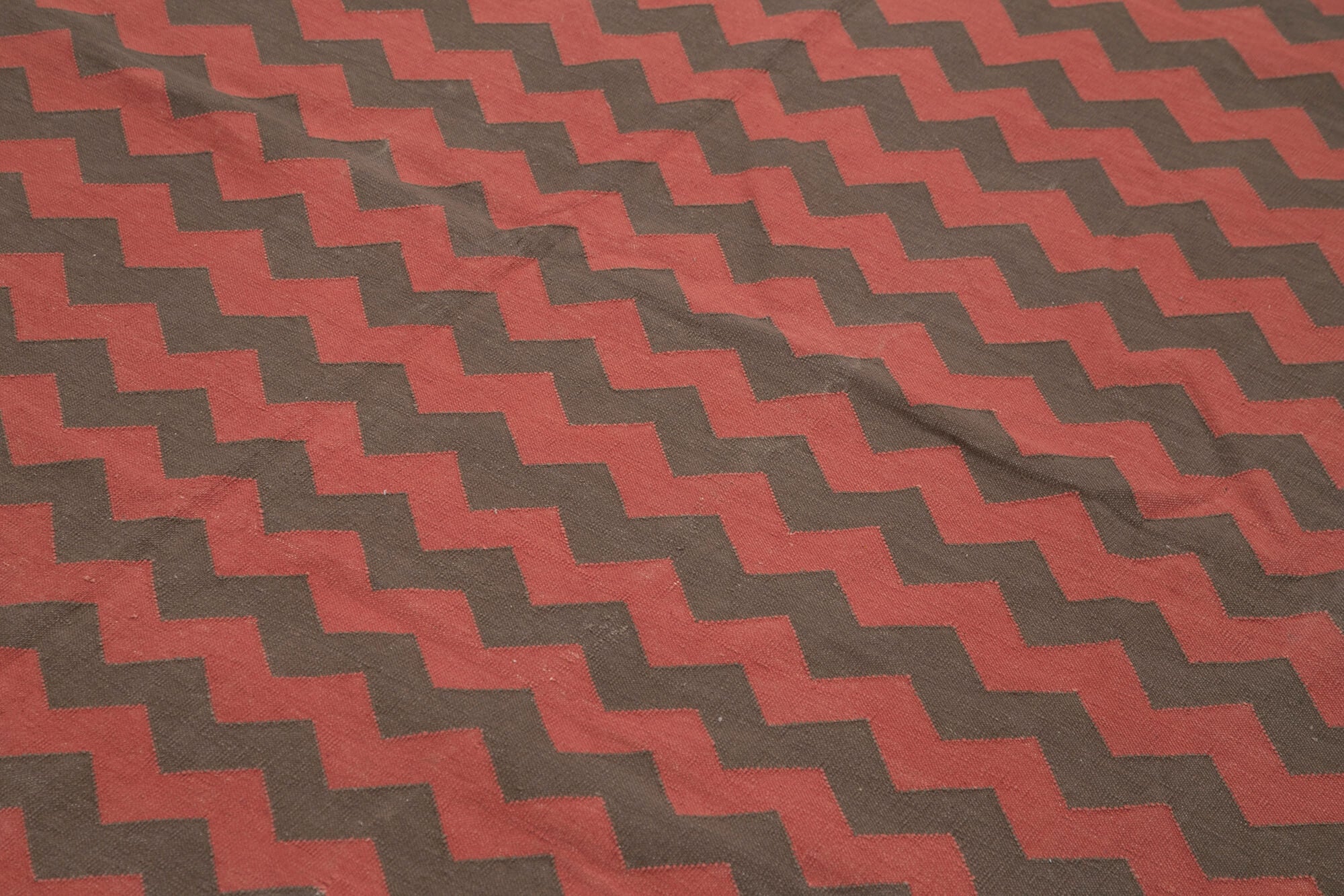 Handmade Area Rug – Geometric Cotton Rug with Brown Wool Carpet 8'x9'10''