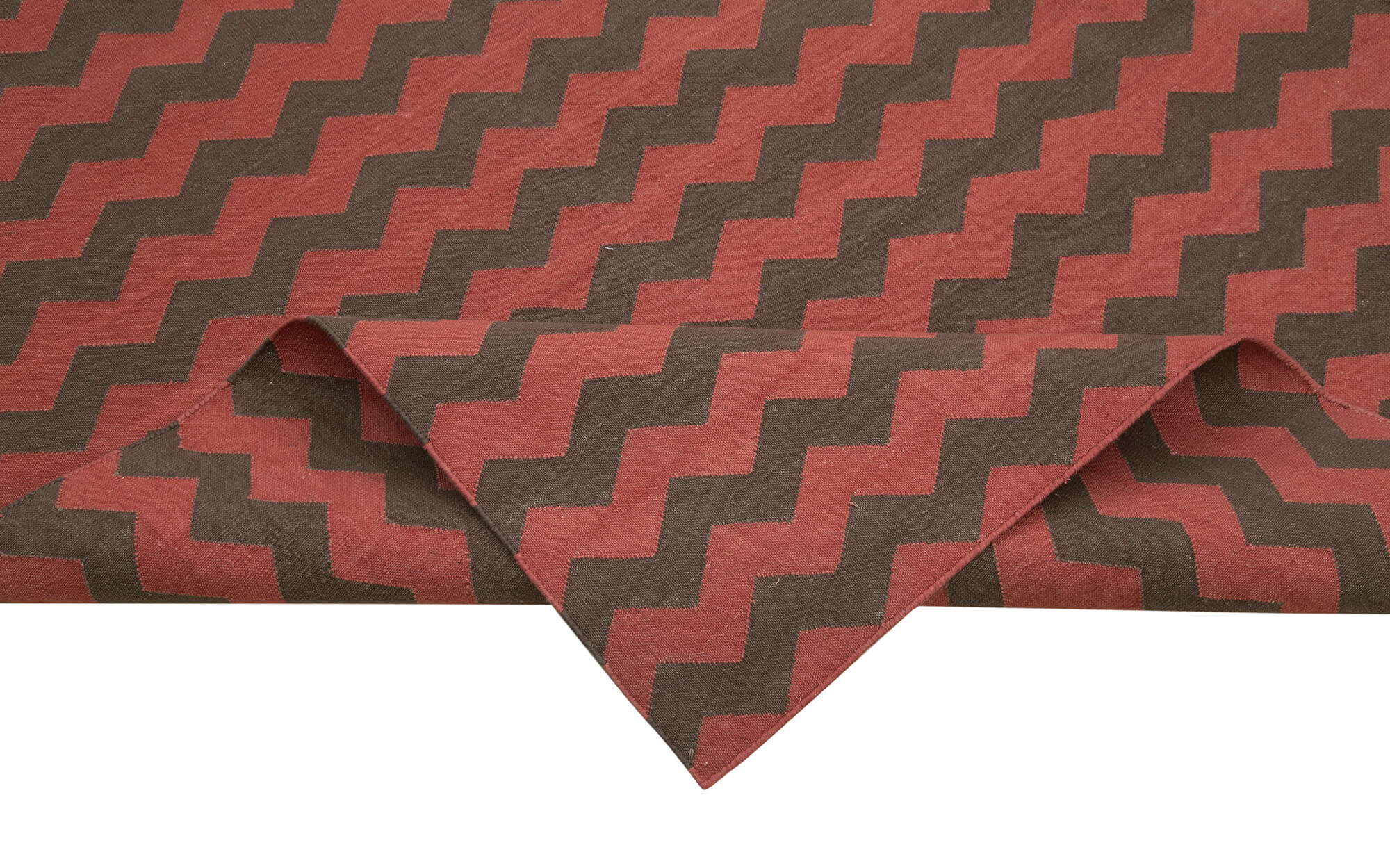 Handmade Area Rug – Geometric Cotton Rug with Brown Wool Carpet 8'x9'10''