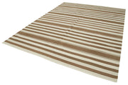 Handmade Wool Area Rug – Brown Geometric Design Cotton Wool Rug 7'10''x10'1''