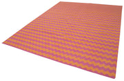 Handmade Area Rug - Orange Geometric Cotton Wool Vintage Hand Woven Carpet 7'10"x9'10"
