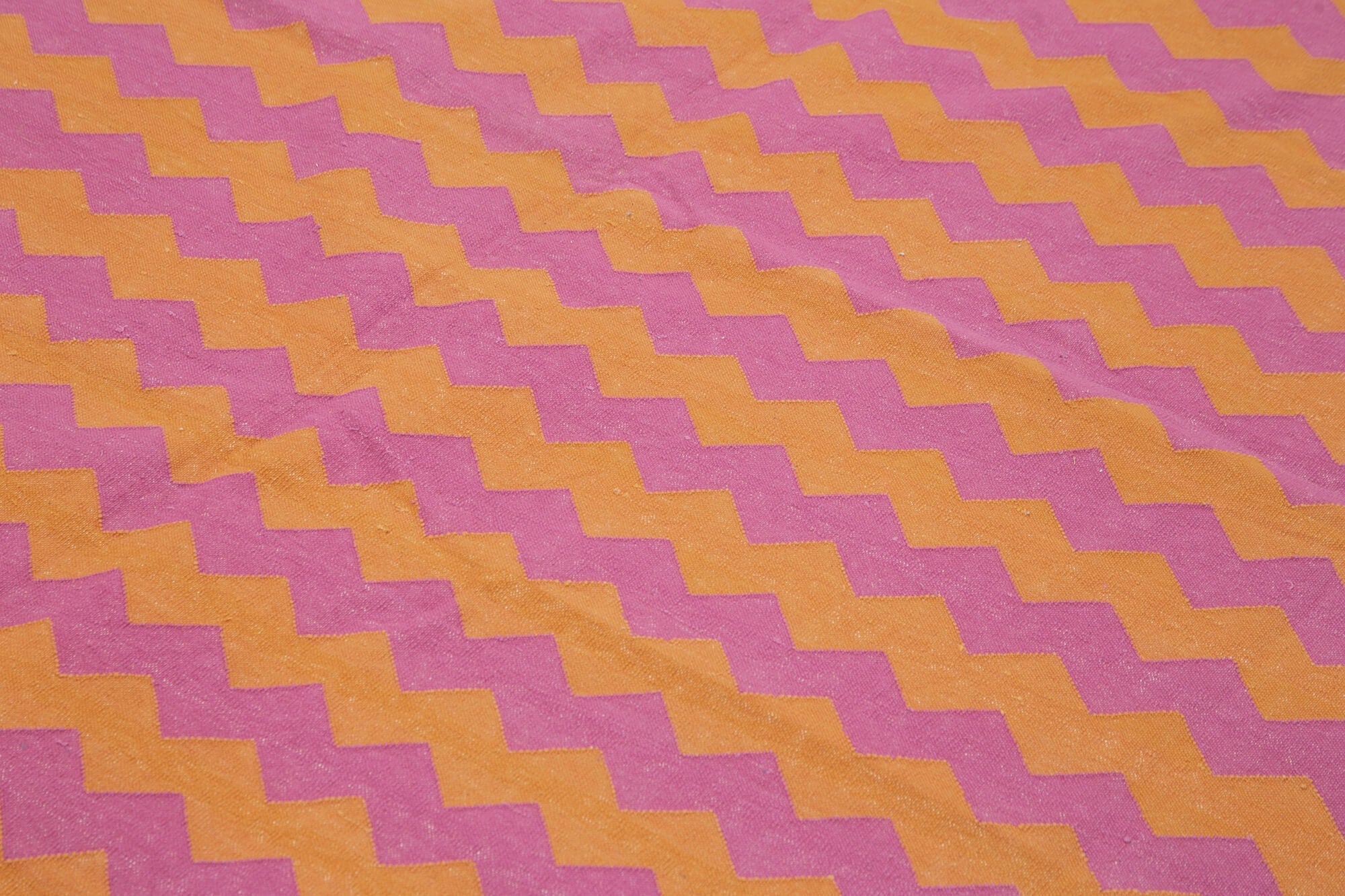 Handmade Area Rug - Orange Geometric Cotton Wool Vintage Hand Woven Carpet 7'10"x9'10"