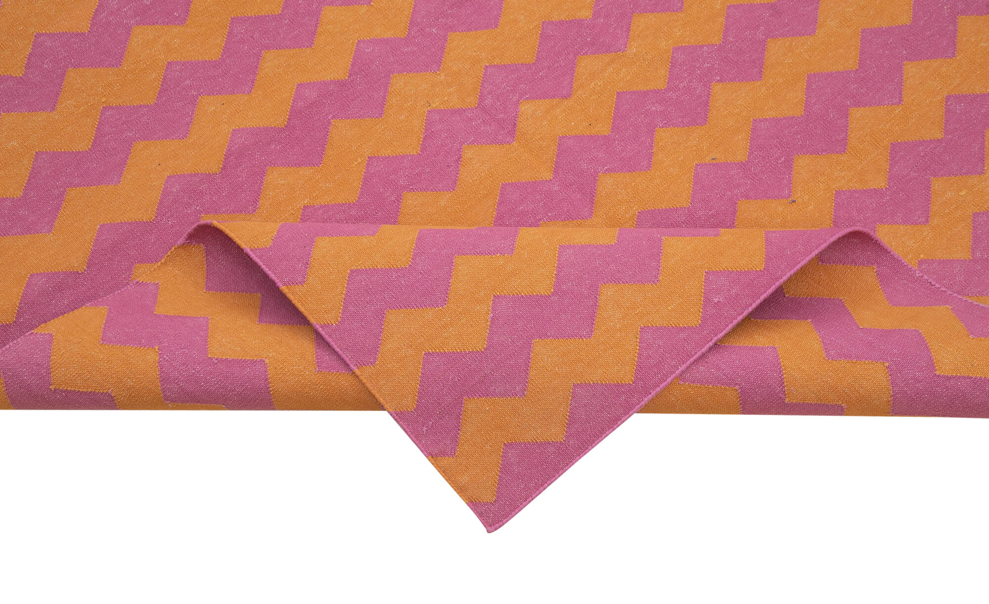 Handmade Area Rug - Orange Geometric Cotton Wool Vintage Hand Woven Carpet 7'10"x9'10"