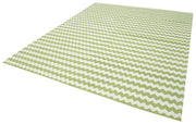 Handmade Wool Area Rug – Green Geometric Cotton Wool Rug 8'0''x9'9'' Durable
