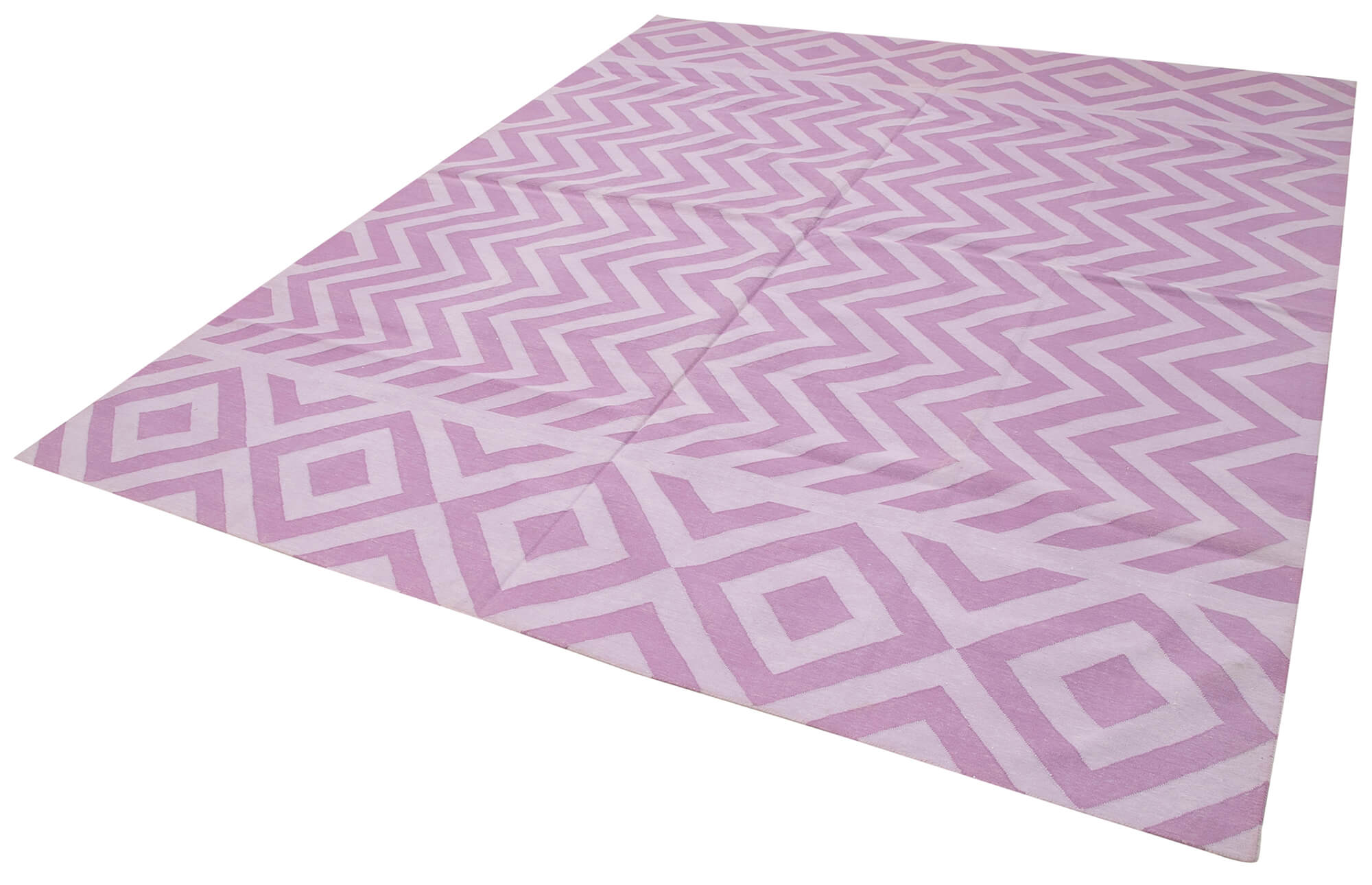 Handmade Wool Area Rug - Purple Geometric Cotton Wool Rug 7'11'' x 9'8''