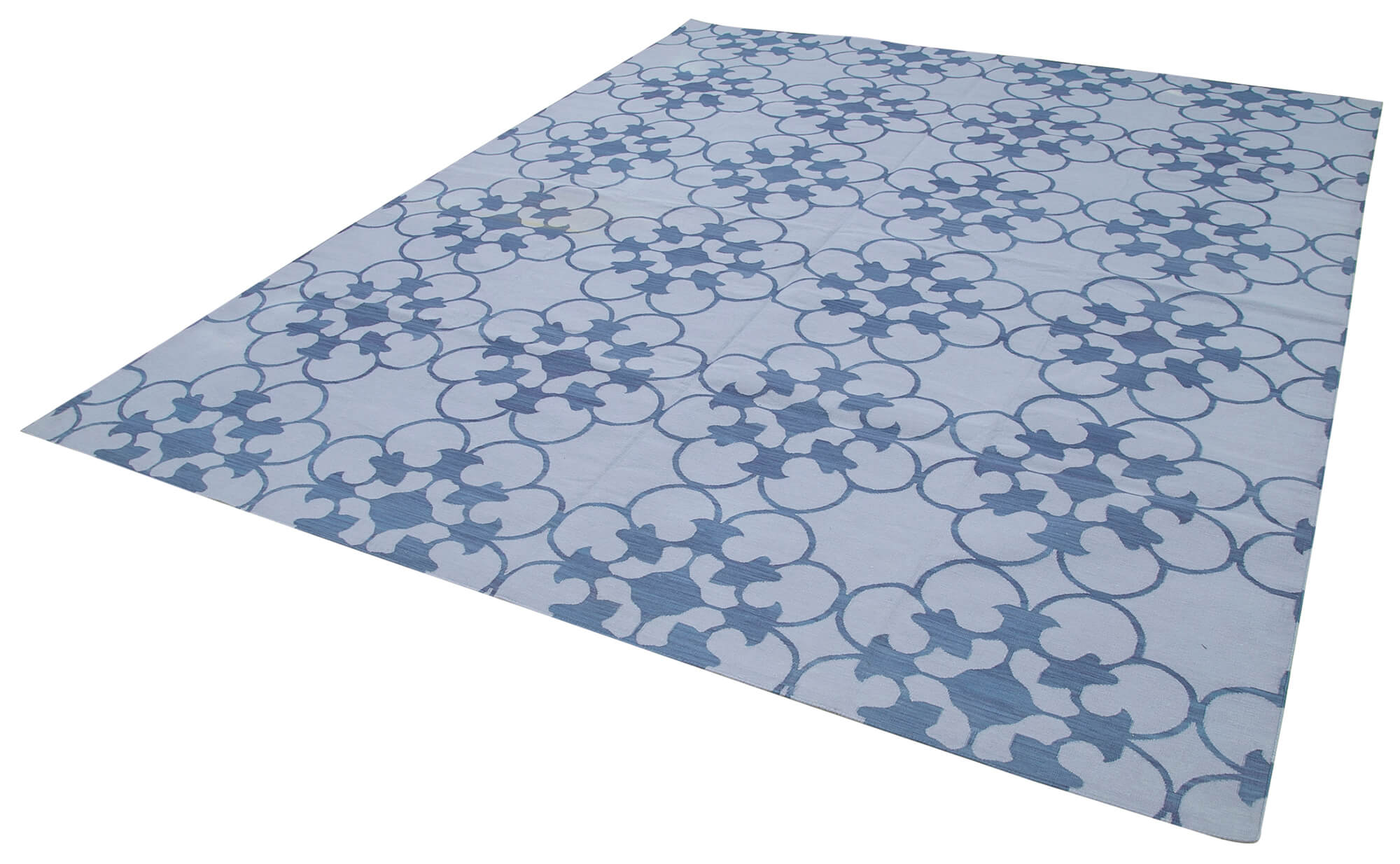 Handmade Area Rug - Blue Geometric Cotton Wool Carpet 8'1''x10'0'' | Authentic Turkish Design