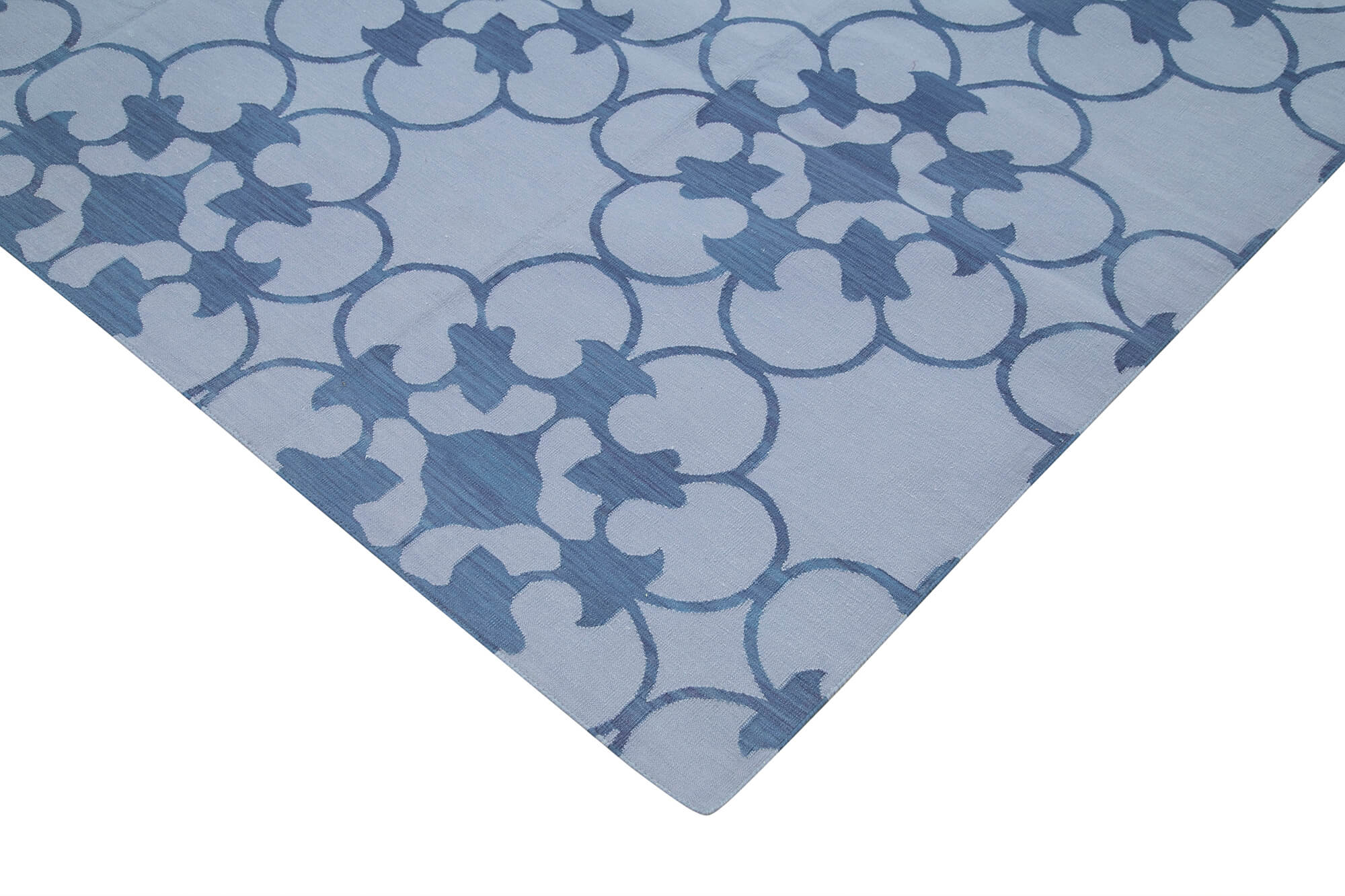 Handmade Area Rug - Blue Geometric Cotton Wool Carpet 8'1''x10'0'' | Authentic Turkish Design