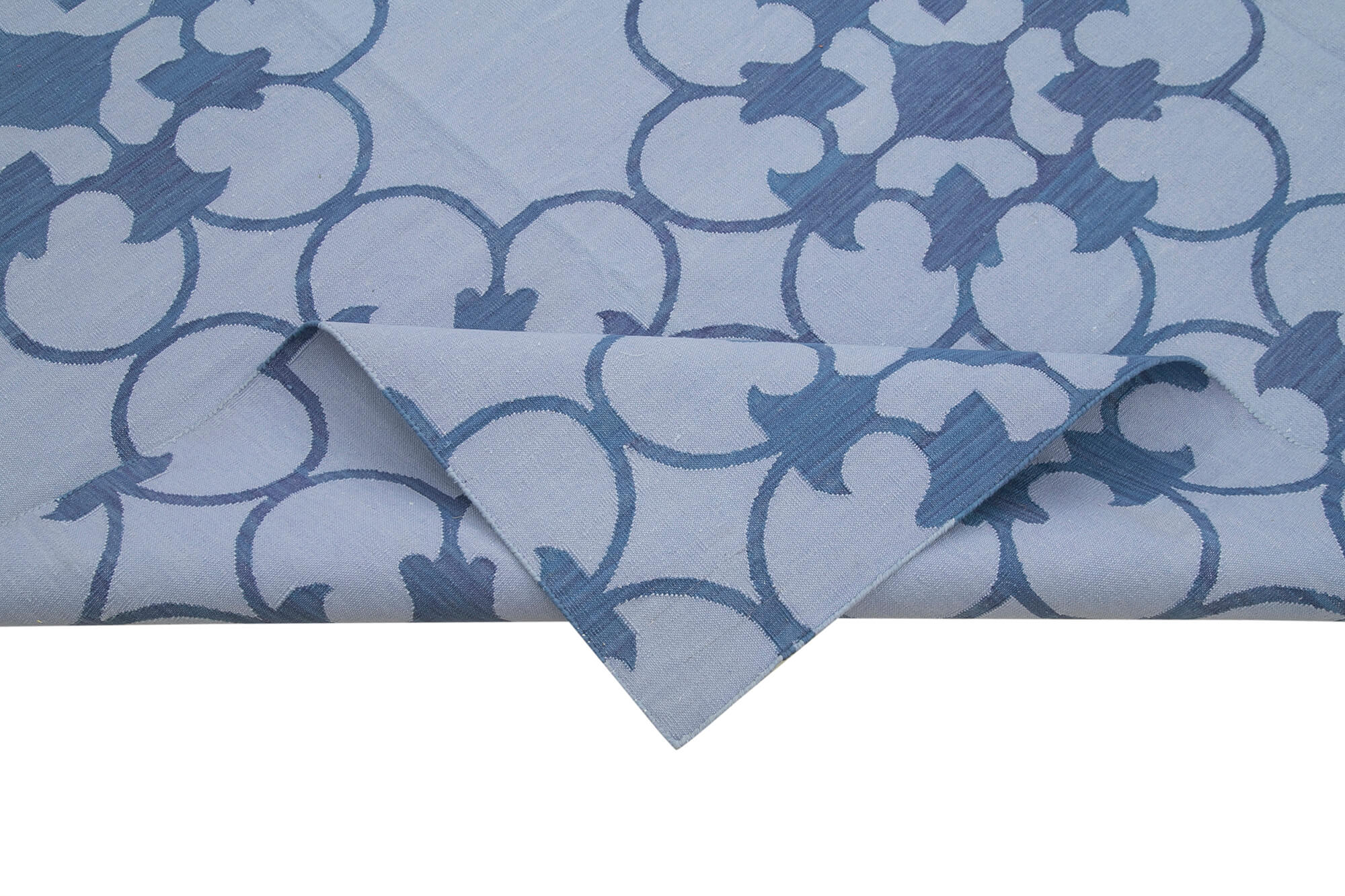Handmade Area Rug - Blue Geometric Cotton Wool Carpet 8'1''x10'0'' | Authentic Turkish Design