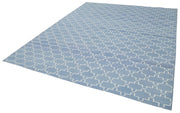 Handmade Area Rug - Blue Geometric Cotton Wool Vintage Handwoven Carpet 8'2''x10'