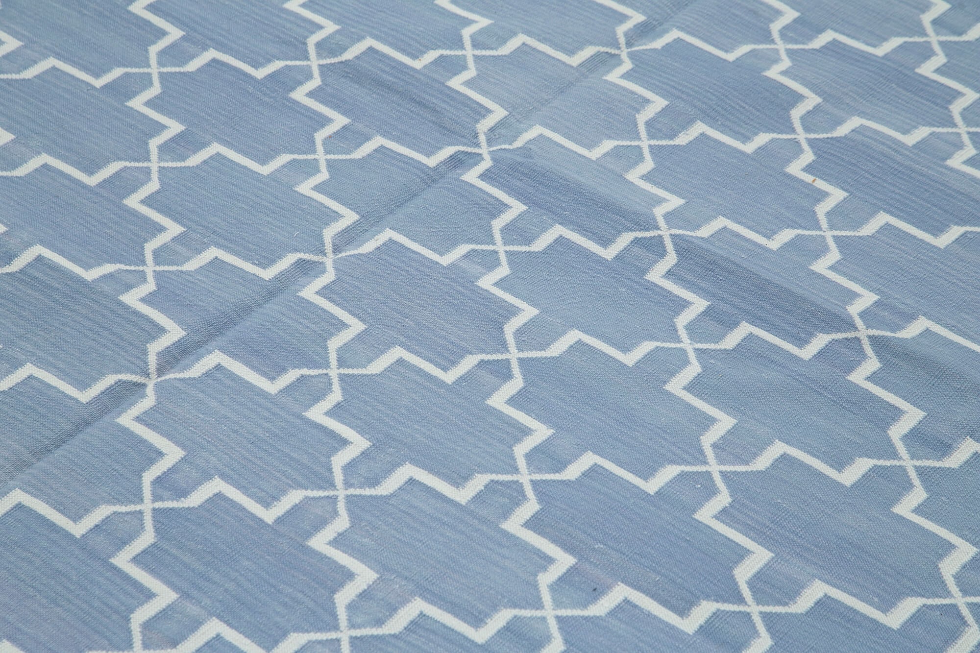 Handmade Area Rug - Blue Geometric Cotton Wool Vintage Handwoven Carpet 8'2''x10'