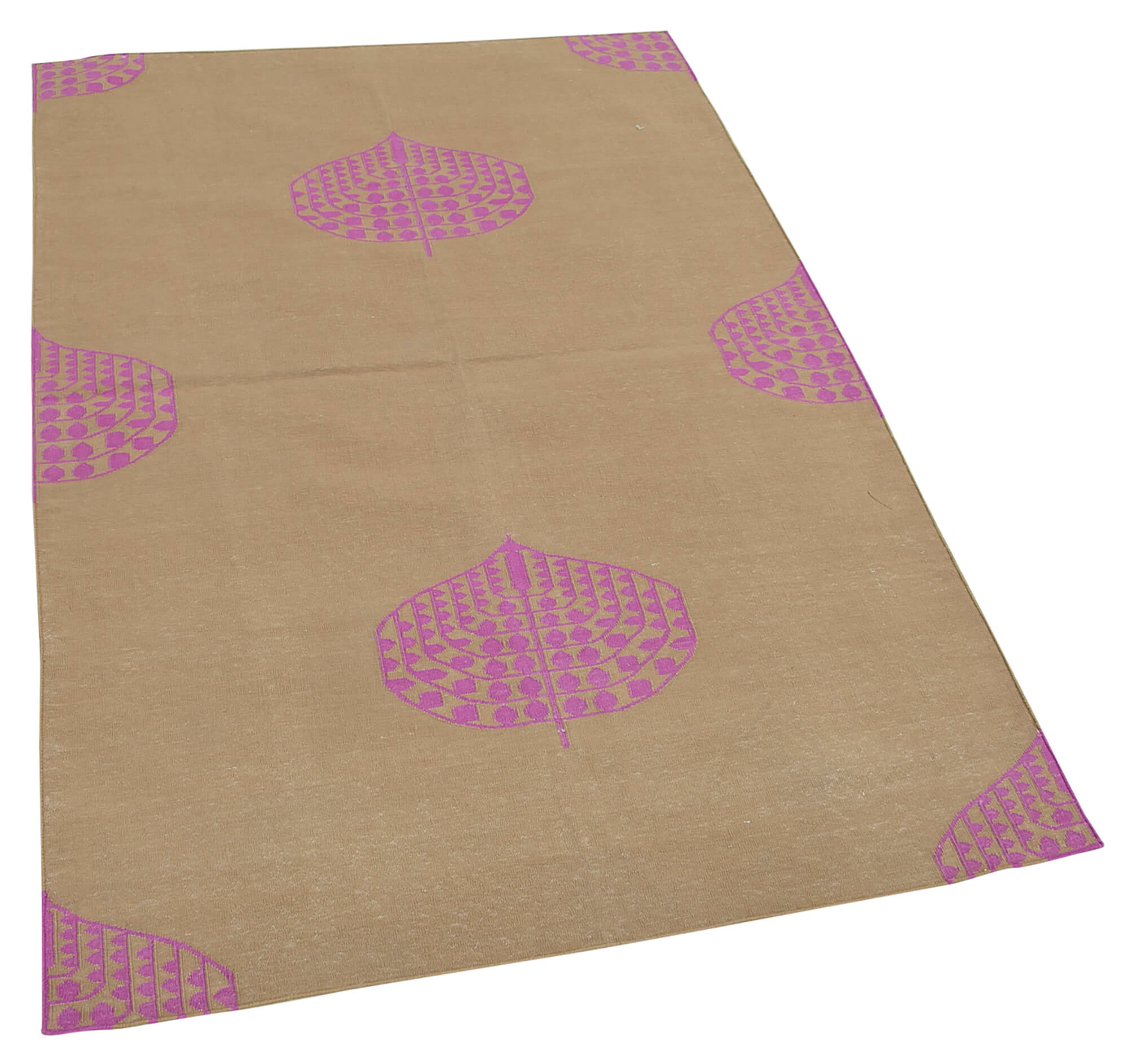 Handmade Wool Area Rug - Brown Geometric Cotton Wool Blend Rug 5'6''x3'7''