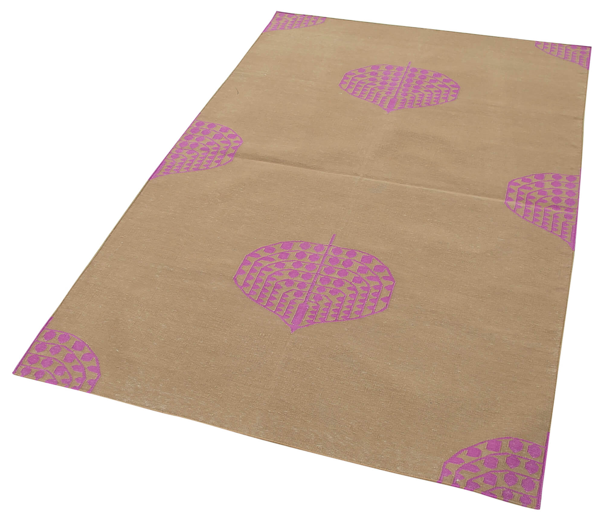Handmade Wool Area Rug - Brown Geometric Cotton Wool Blend Rug 5'6''x3'7''