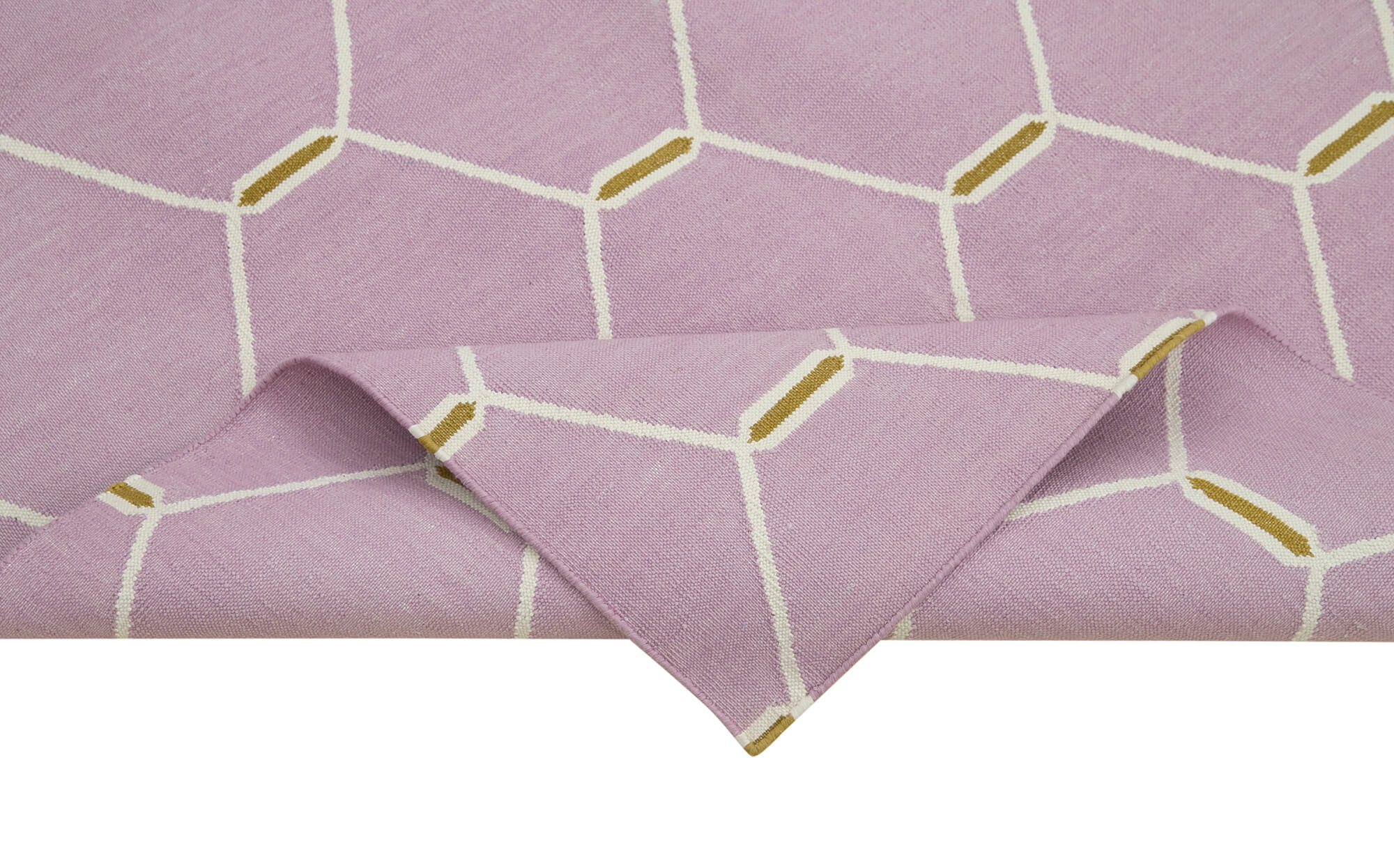 Handmade Area Rug – Pink Geometric Cotton Wool Durable Carpet 5'8''x3'7''