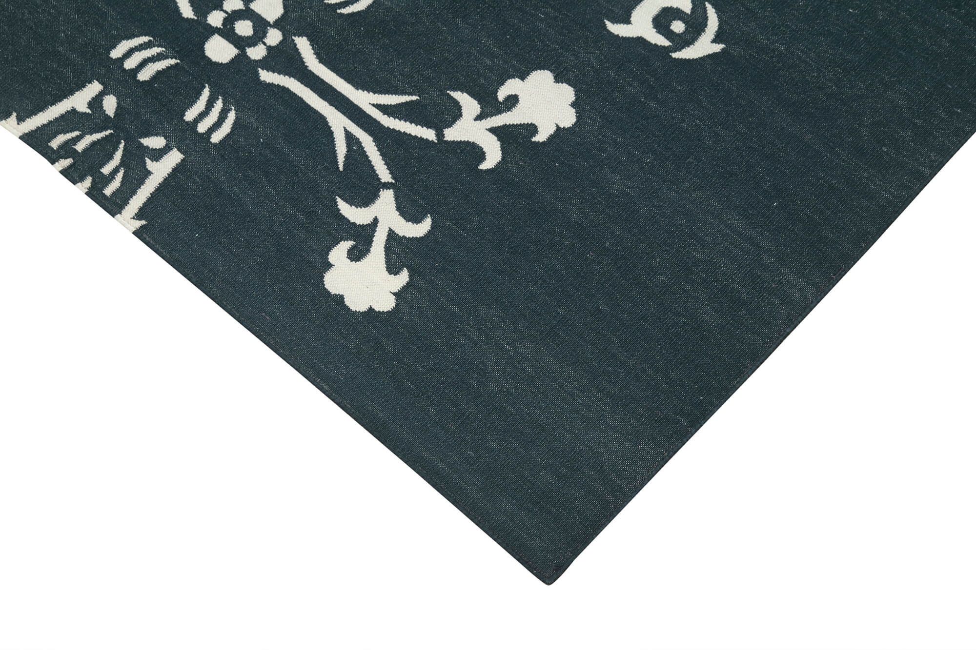 Handmade Area Rug - Black Geometric Cotton Wool Vintage Hand Woven Carpet 3'7"x5'5"