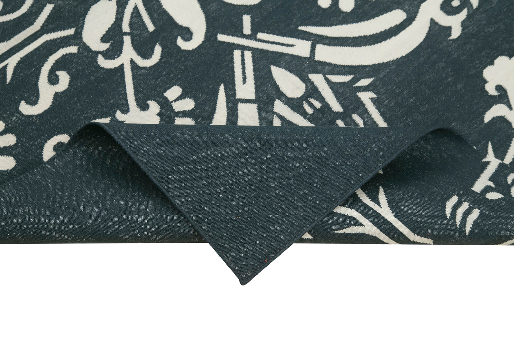 Handmade Area Rug - Black Geometric Cotton Wool Vintage Hand Woven Carpet 3'7"x5'5"