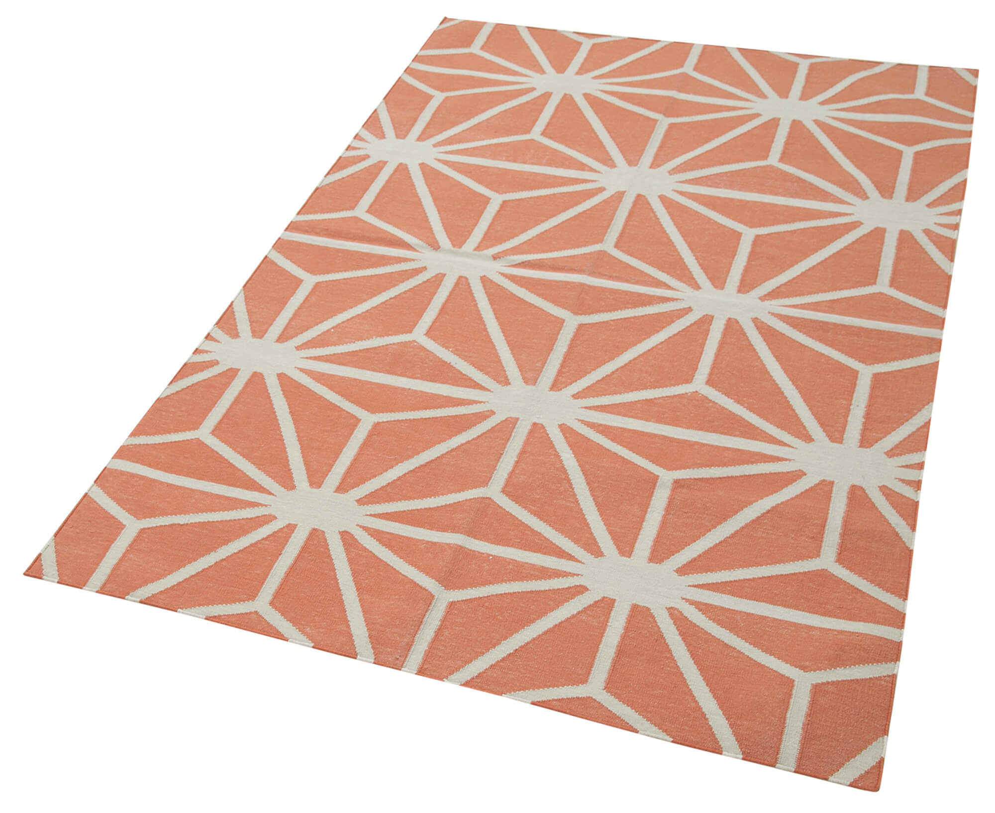 Handmade Area Rug – Orange Geometric Cotton Wool Rug | Turkish Handwoven Carpet 3'7''x5'5''