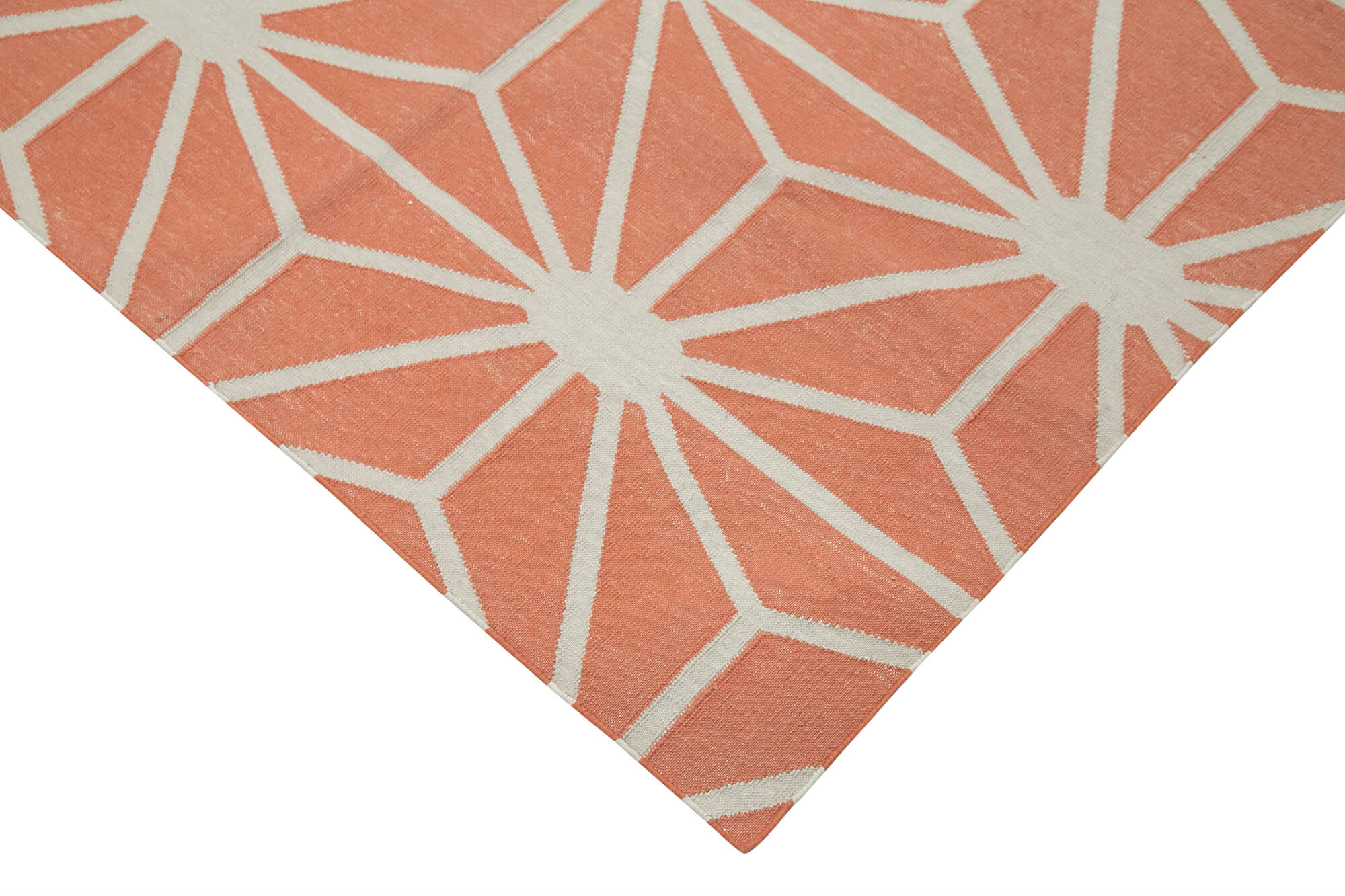 Handmade Area Rug – Orange Geometric Cotton Wool Rug | Turkish Handwoven Carpet 3'7''x5'5''