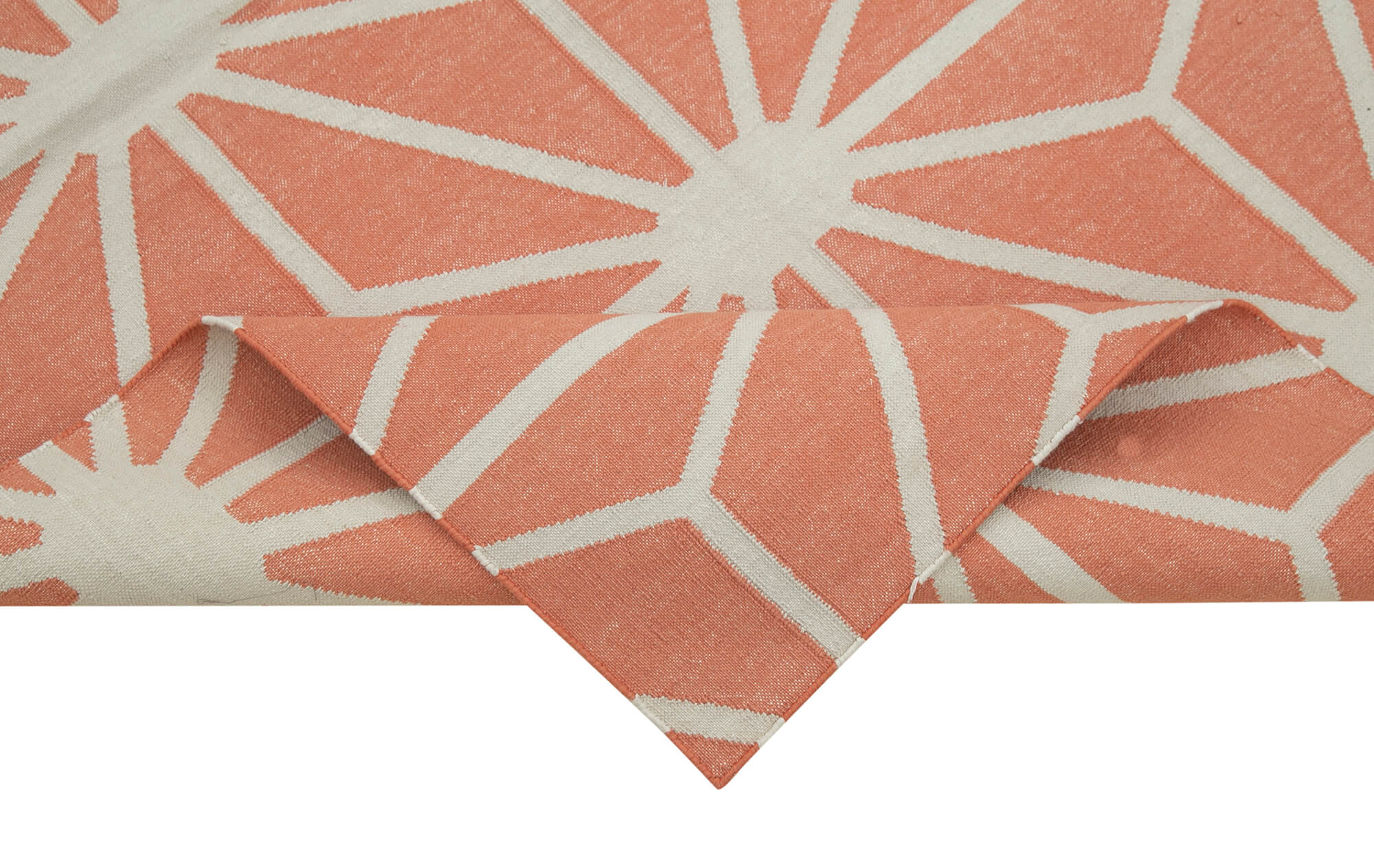 Handmade Area Rug – Orange Geometric Cotton Wool Rug | Turkish Handwoven Carpet 3'7''x5'5''