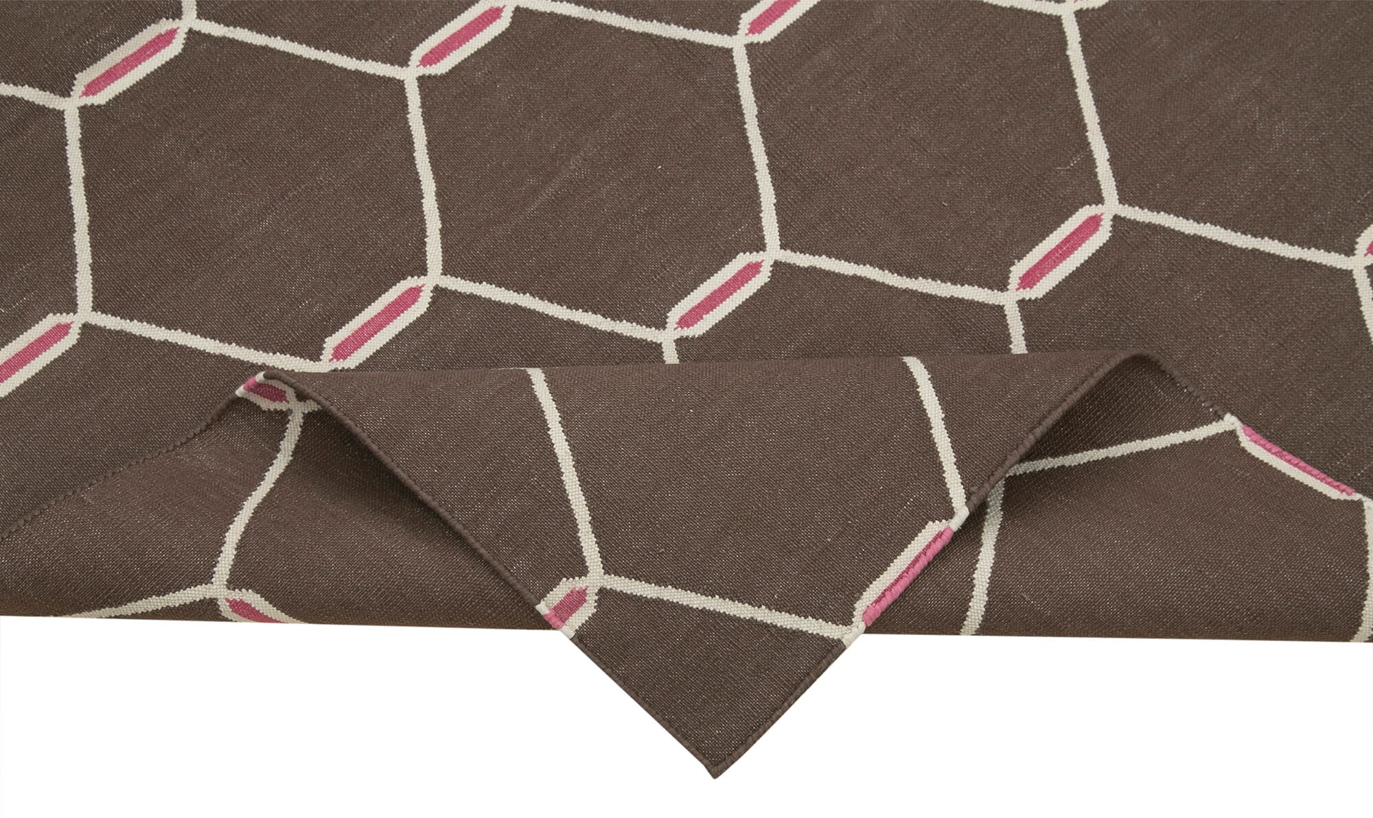 Handmade Area Rug - Brown Geometric Cotton Wool Rug, Durable Floor Covering 3'8"x5'5"