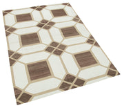 Handmade Wool Area Rug - Beige Geometric Design Cotton Wool Rug 3x5 Feet