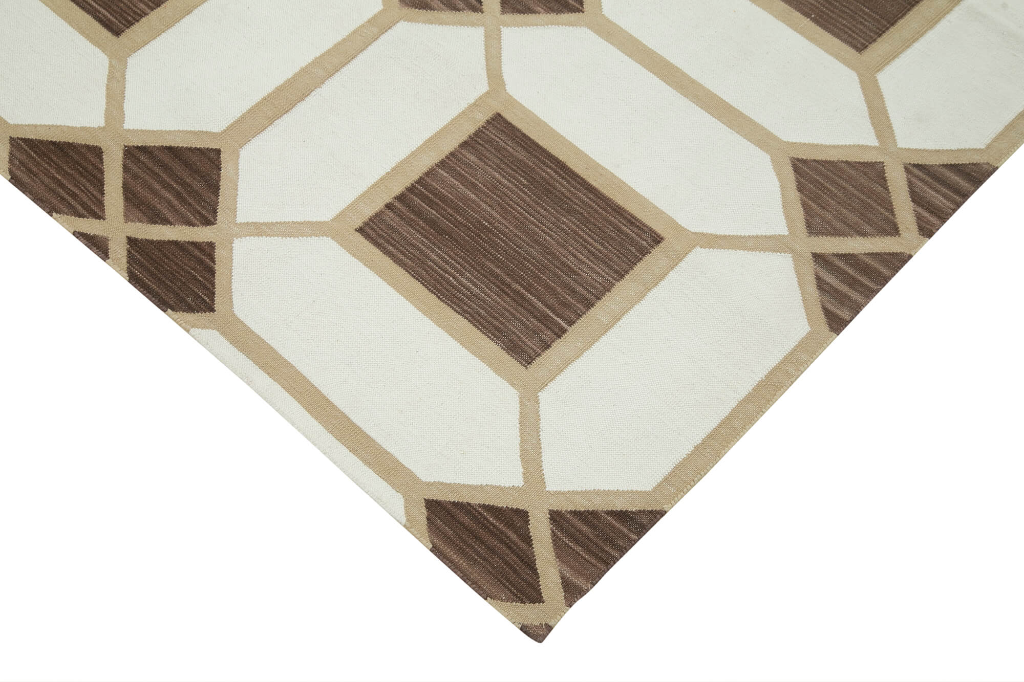 Handmade Wool Area Rug - Beige Geometric Design Cotton Wool Rug 3x5 Feet
