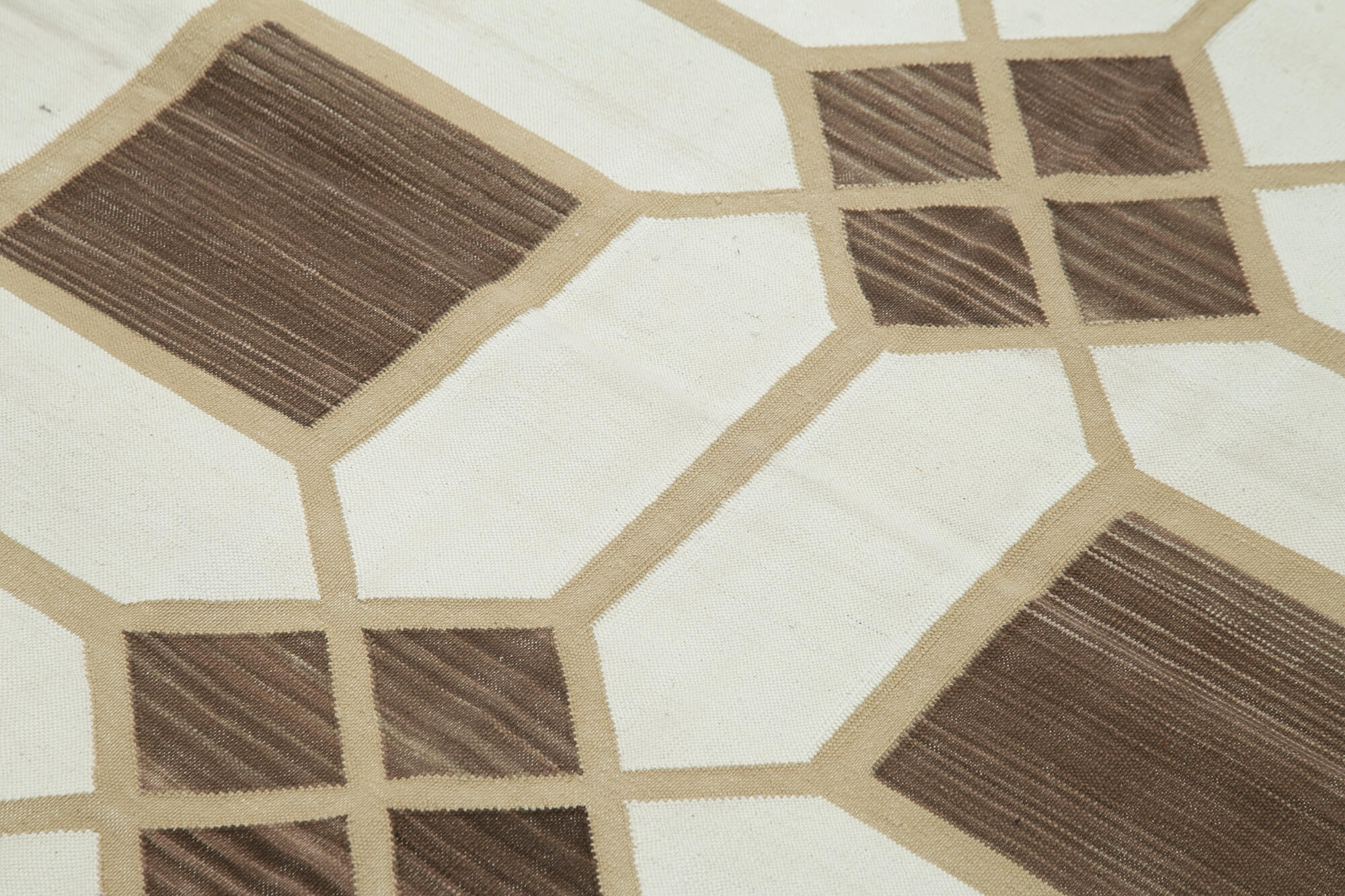Handmade Wool Area Rug - Beige Geometric Design Cotton Wool Rug 3x5 Feet