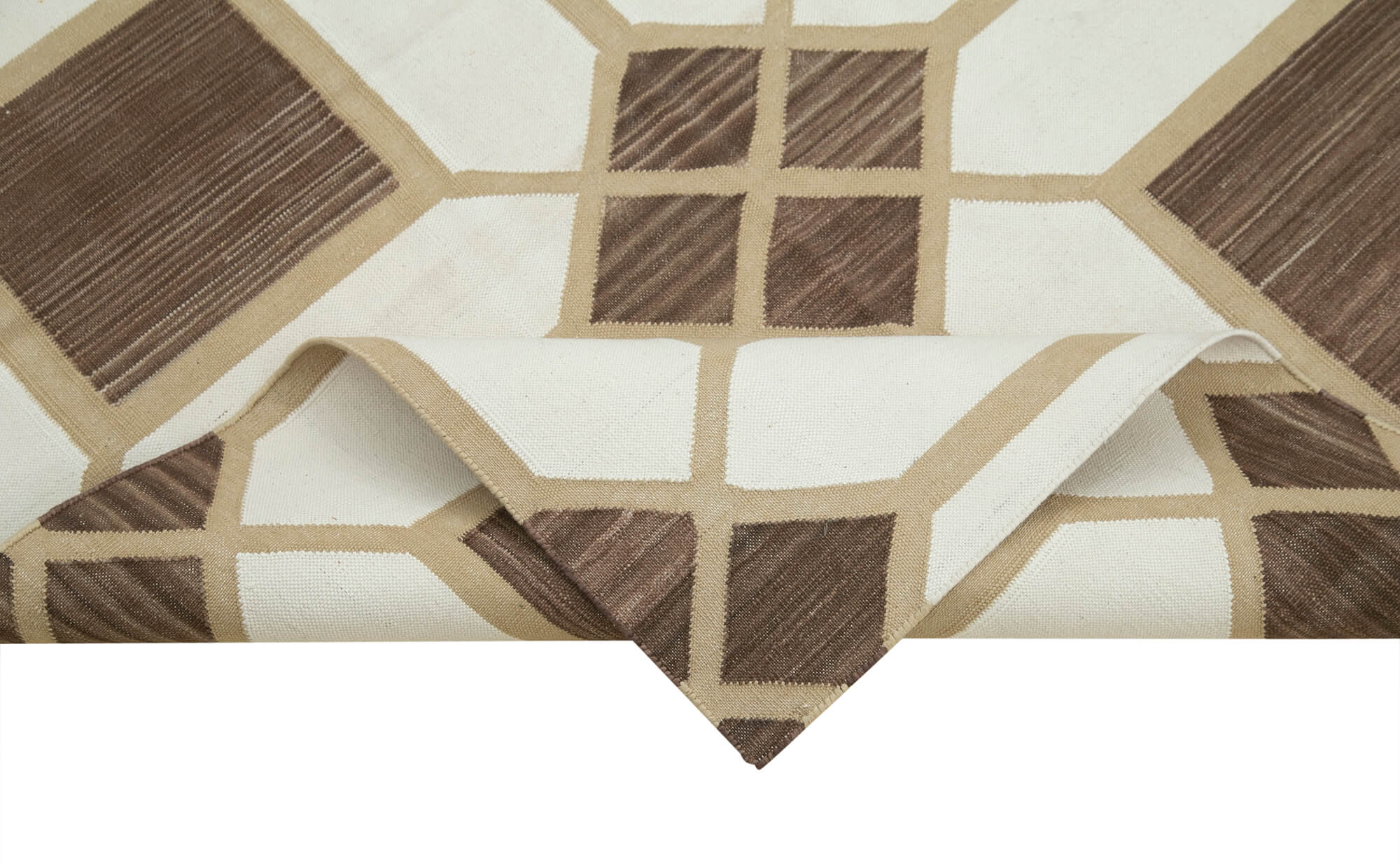 Handmade Wool Area Rug - Beige Geometric Design Cotton Wool Rug 3x5 Feet
