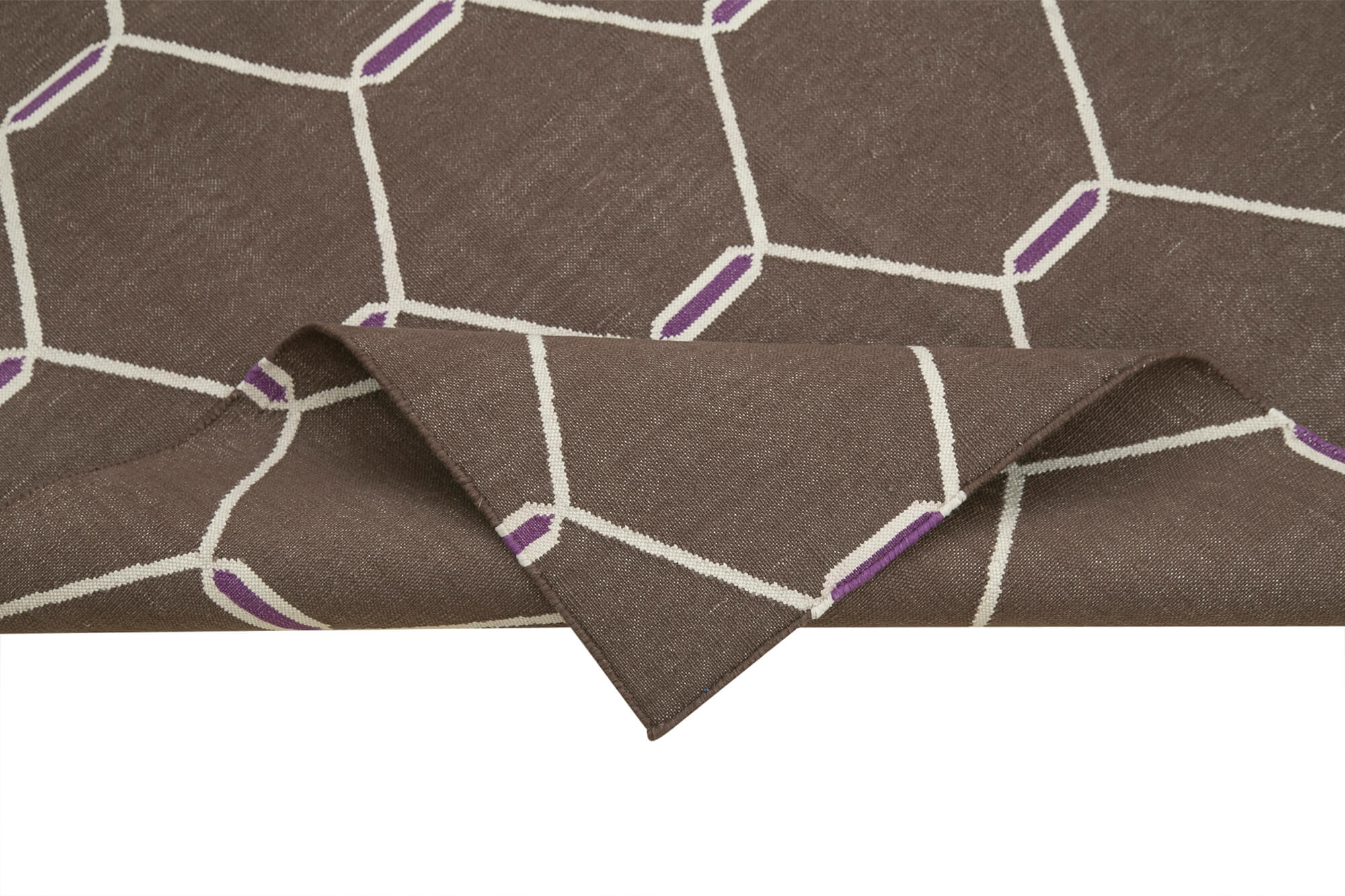 Handmade Area Rug - Brown Geometric Cotton Wool Rug 3'8'' x 5'6'' by Agacan