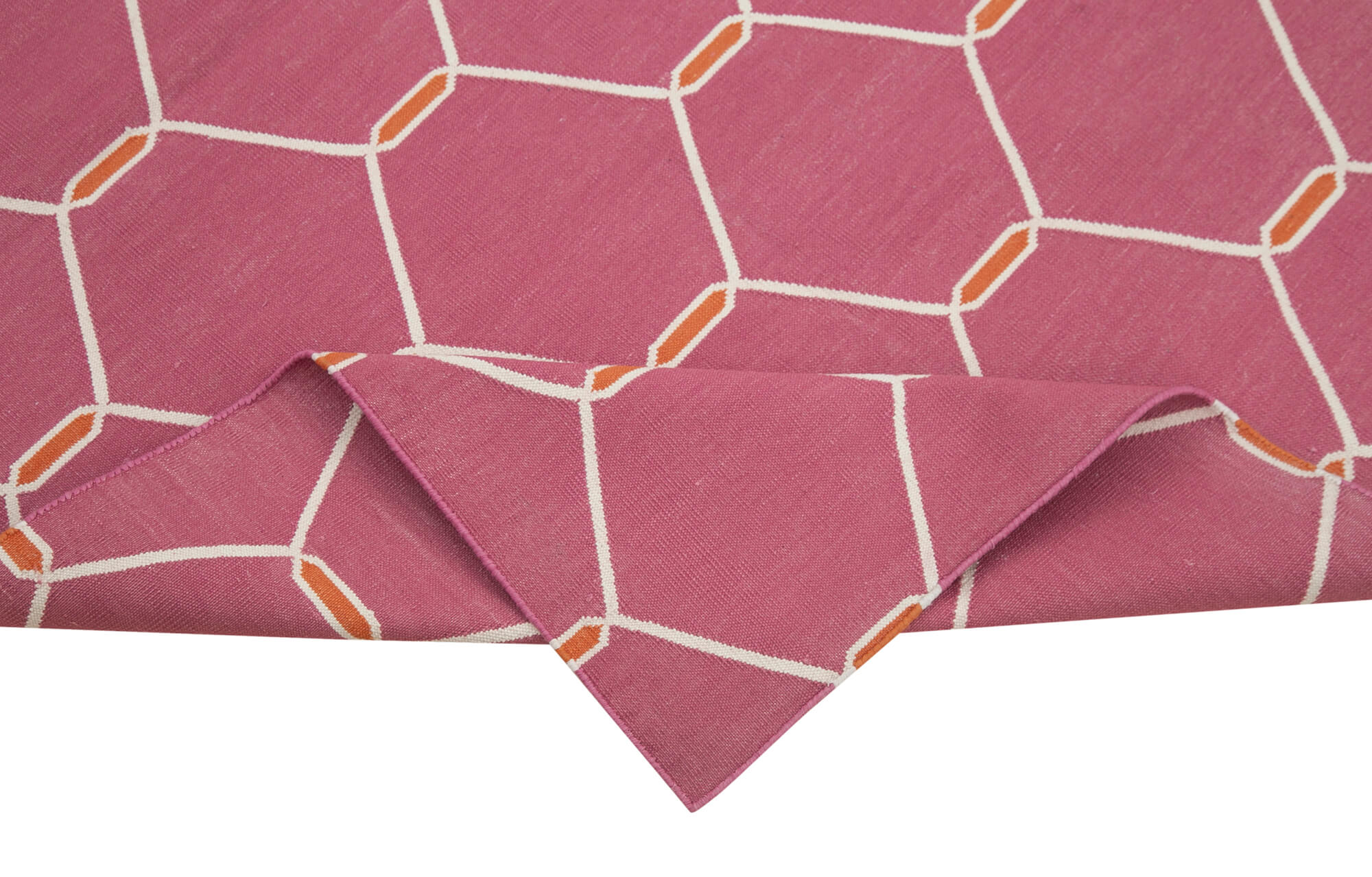 Handmade Area Rug - Pink Geometric Cotton Wool Vintage Decorative Carpet 3'7"x5'8"