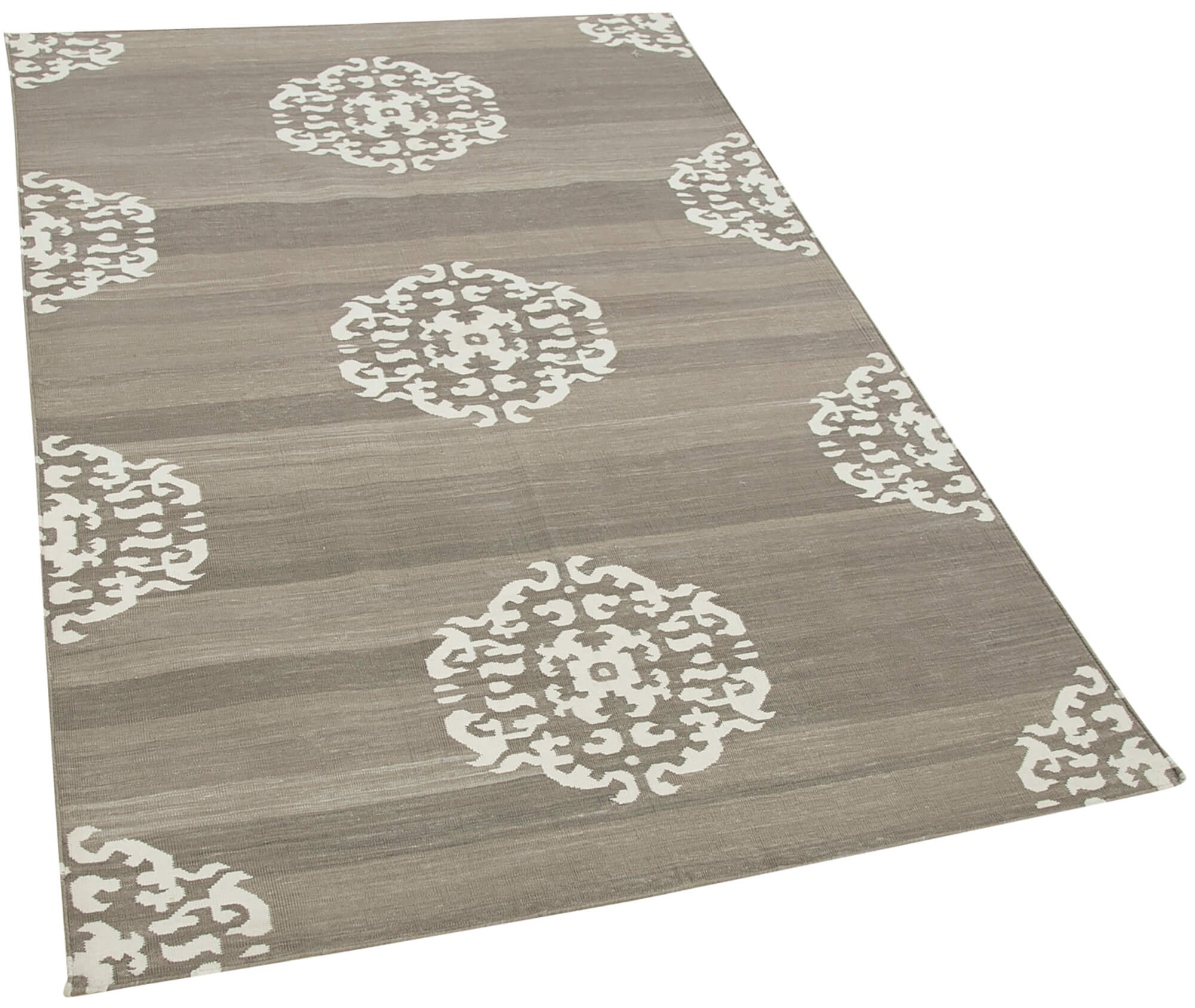 Handmade Area Rug – Beige Geometric Cotton Wool Rug for Living Room 3'7"x5'7"