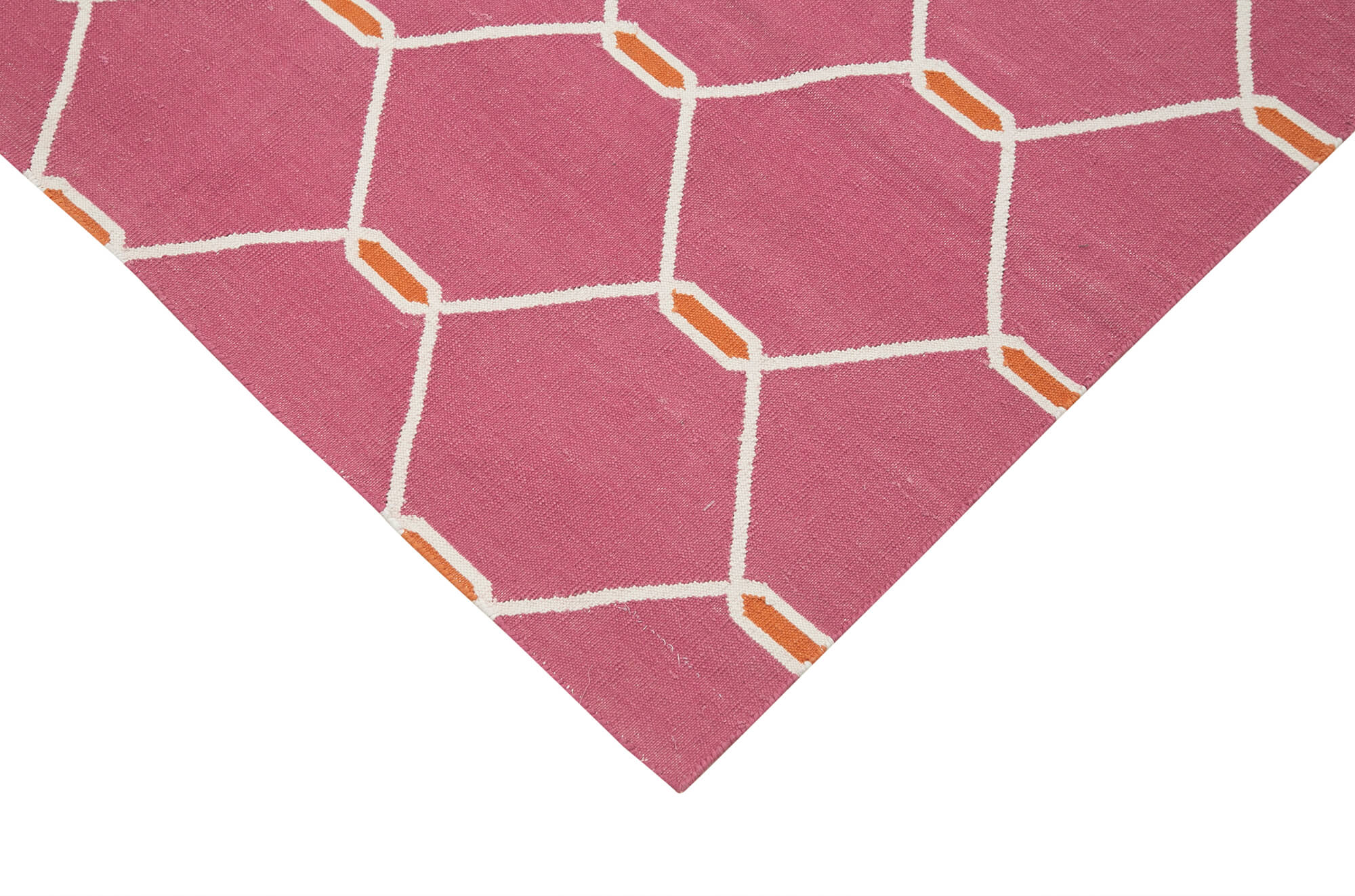 Handmade Area Rug – Pink Geometric Cotton Wool Vintage Turkish Carpet 3'6''x5'5''