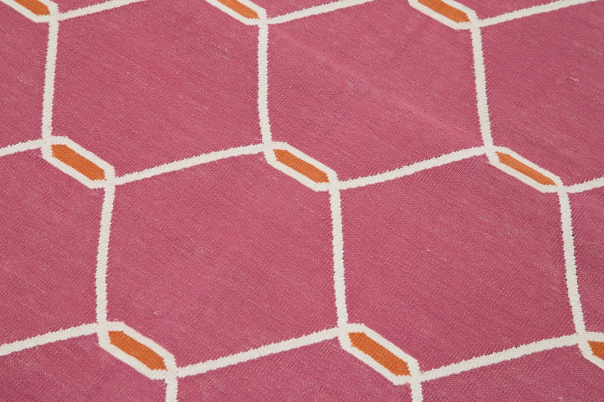 Handmade Area Rug – Pink Geometric Cotton Wool Vintage Turkish Carpet 3'6''x5'5''