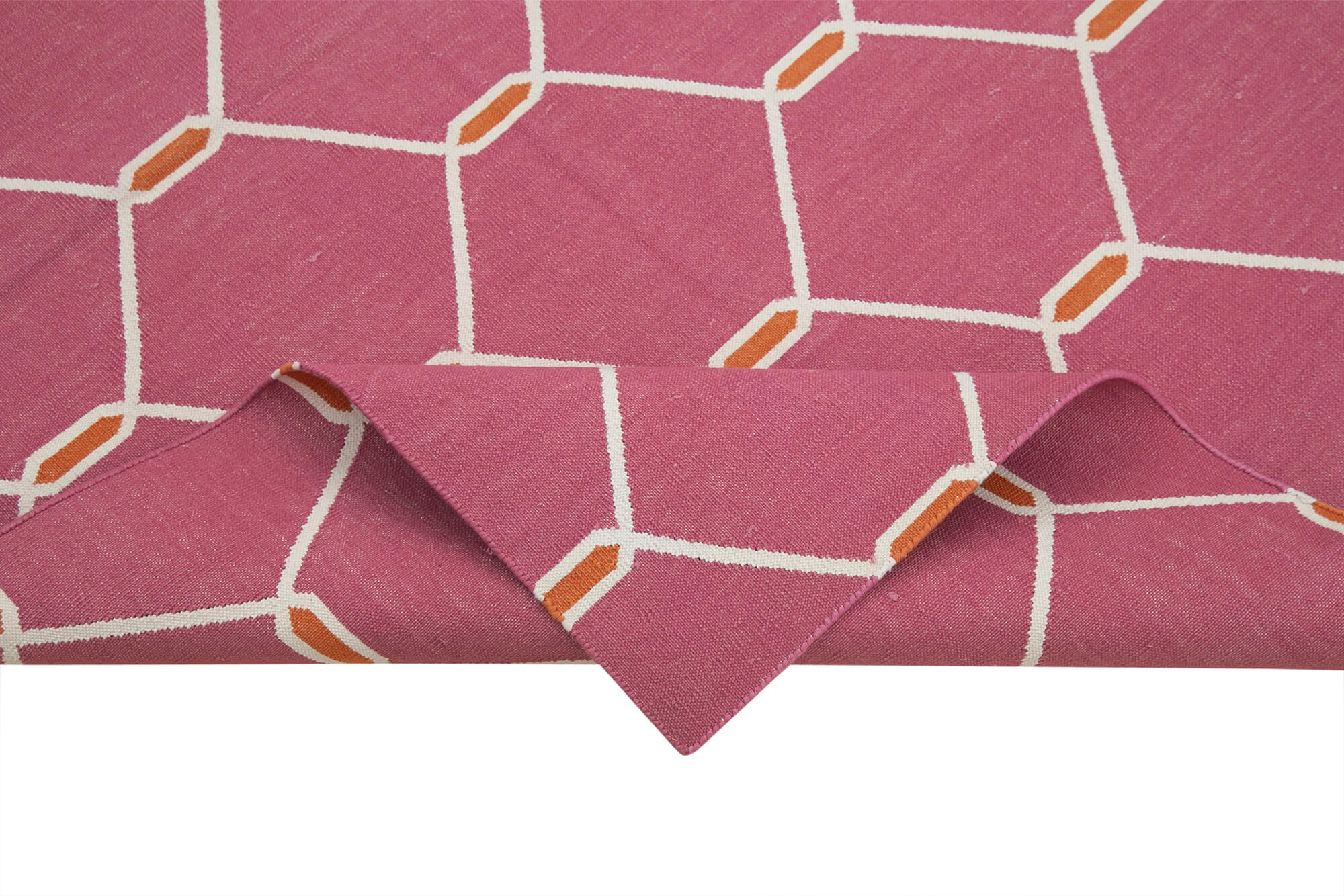 Handmade Area Rug – Pink Geometric Cotton Wool Vintage Turkish Carpet 3'6''x5'5''