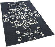 Handmade Wool Area Rug – Black Geometric Rug, Turkish Vintage Style Carpet 3'7"x5'7"
