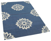 Handmade Area Rug - Blue Geometric Cotton Wool Vintage Handwoven Carpet 3'7"x5'5"
