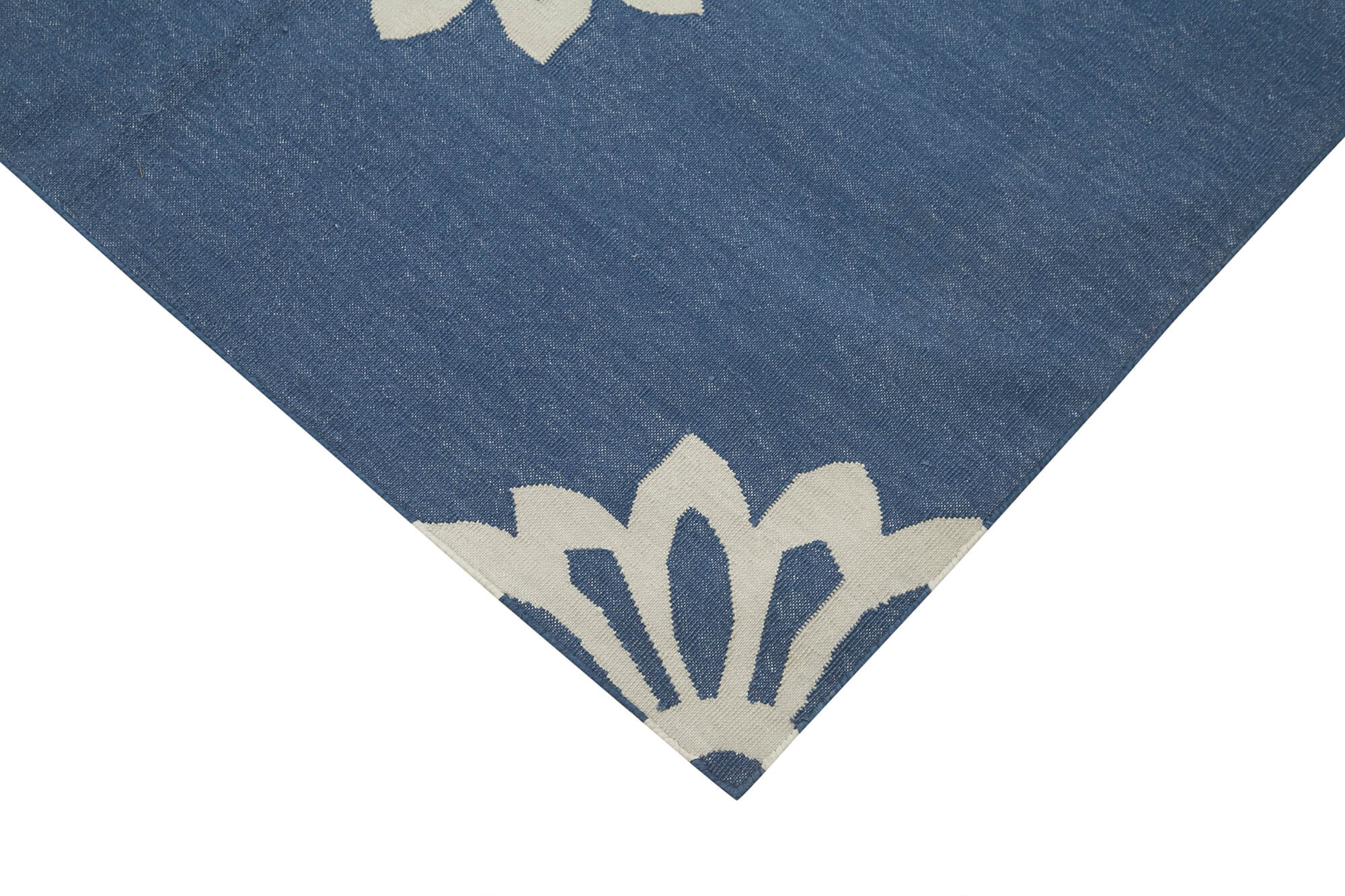 Handmade Area Rug - Blue Geometric Cotton Wool Vintage Handwoven Carpet 3'7"x5'5"