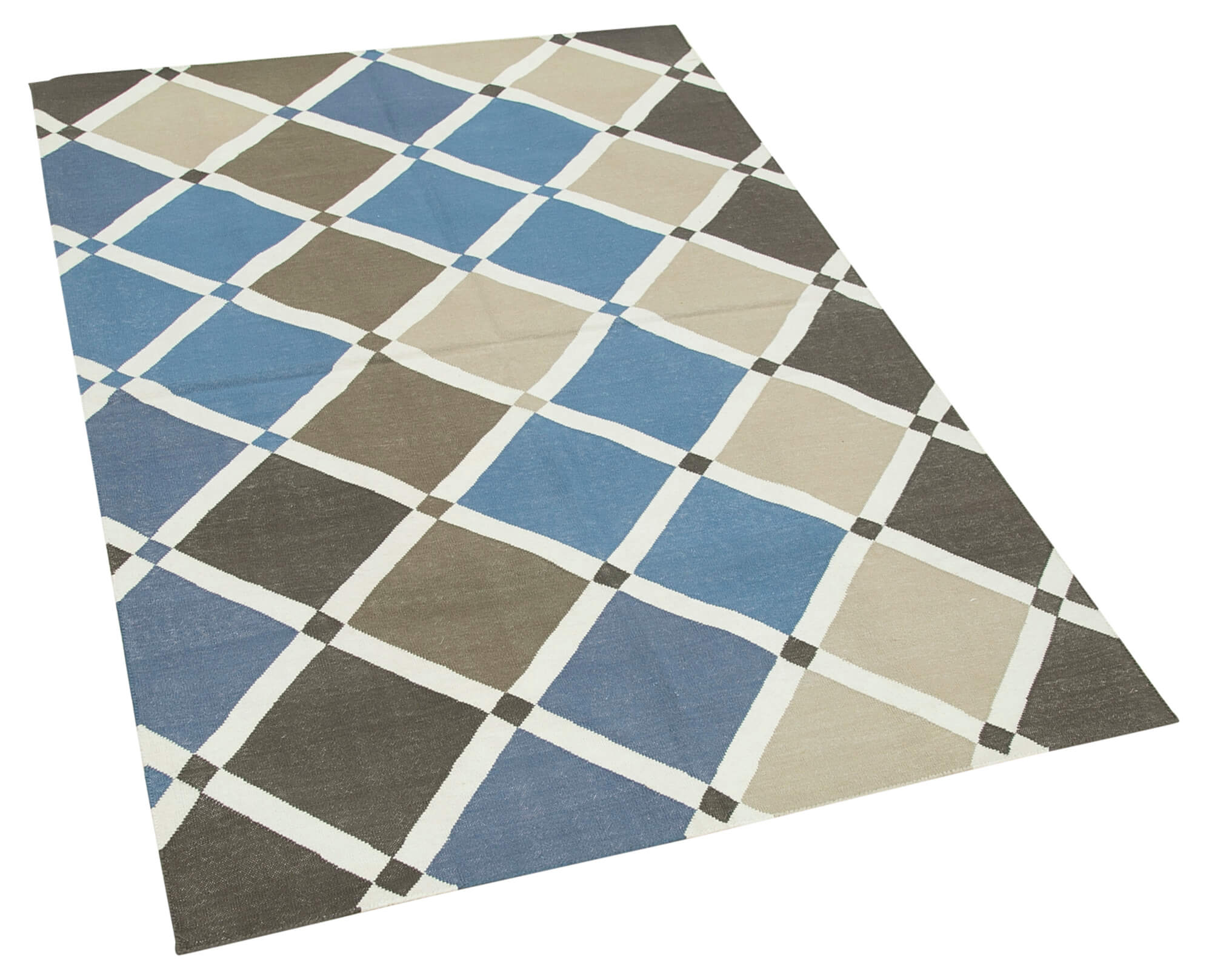 Handmade Area Rug – Blue Geometric Pattern Cotton Wool Rug 3'6'' x 5'3''