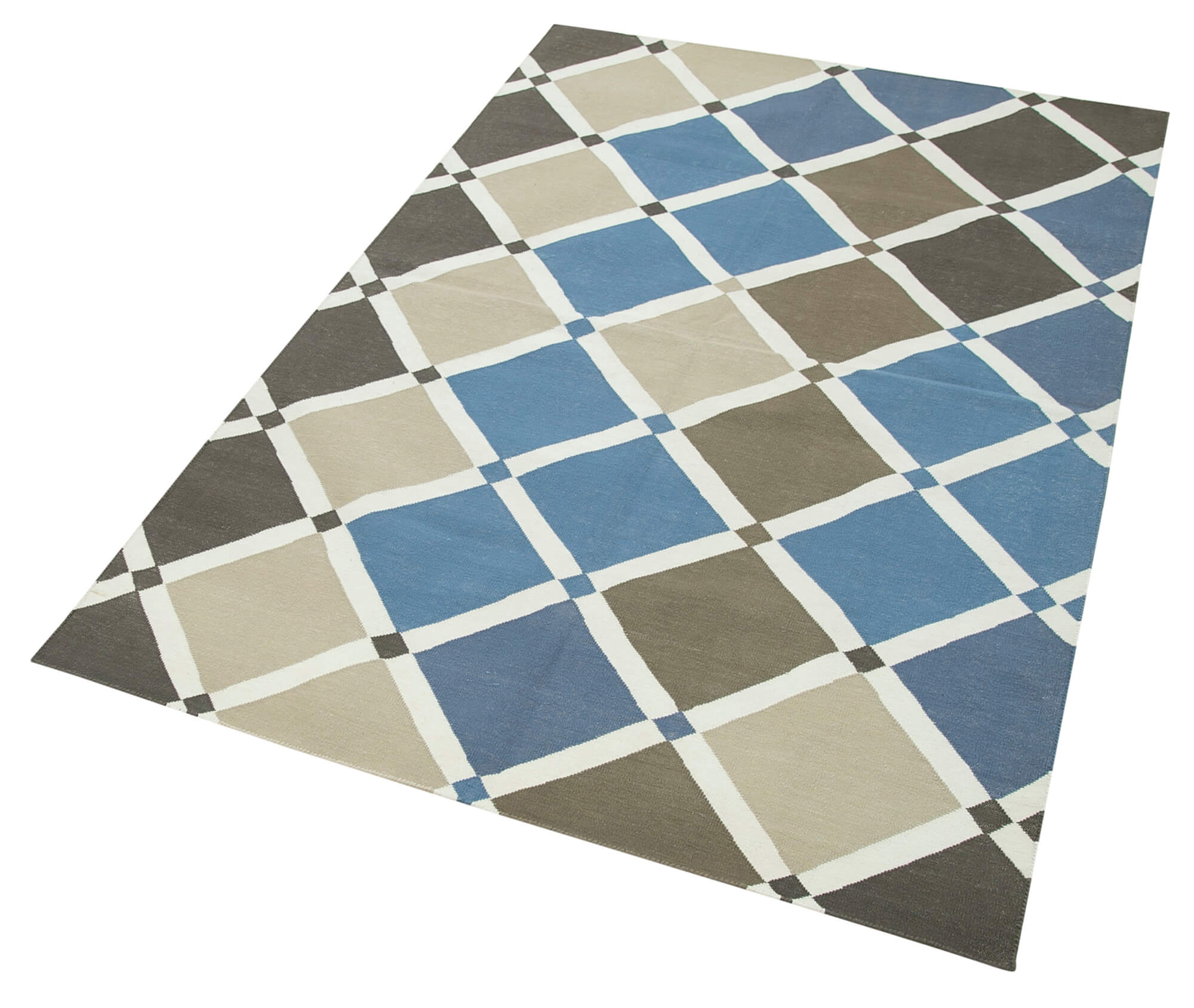 Handmade Area Rug – Blue Geometric Pattern Cotton Wool Rug 3'6'' x 5'3''