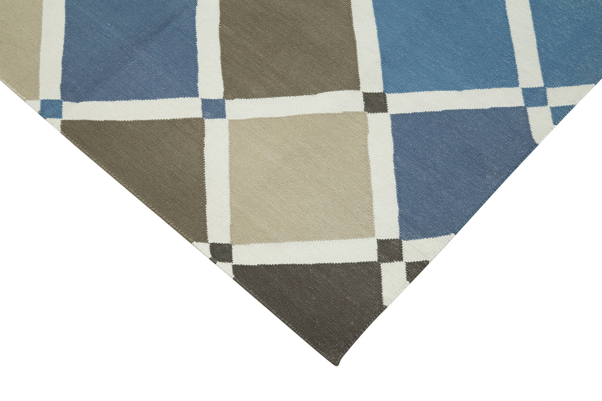 Handmade Area Rug – Blue Geometric Pattern Cotton Wool Rug 3'6'' x 5'3''