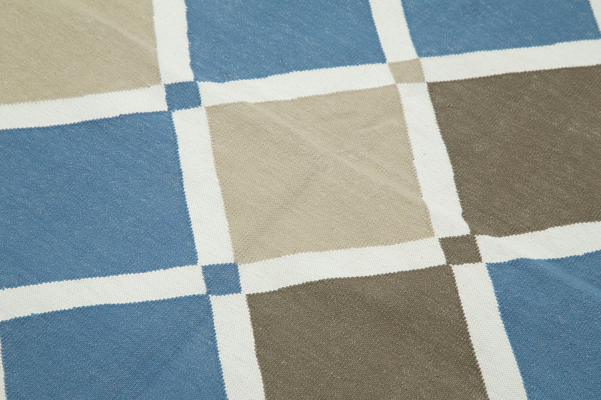 Handmade Area Rug – Blue Geometric Pattern Cotton Wool Rug 3'6'' x 5'3''
