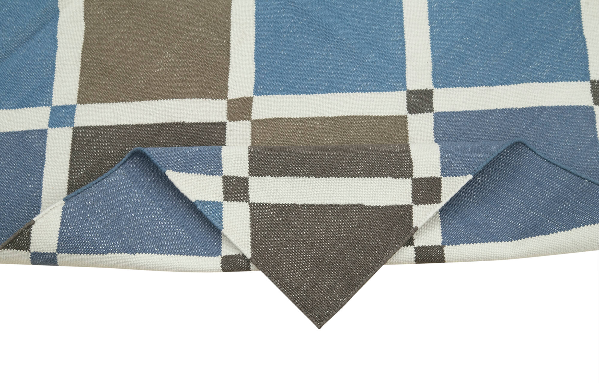 Handmade Area Rug – Blue Geometric Pattern Cotton Wool Rug 3'6'' x 5'3''