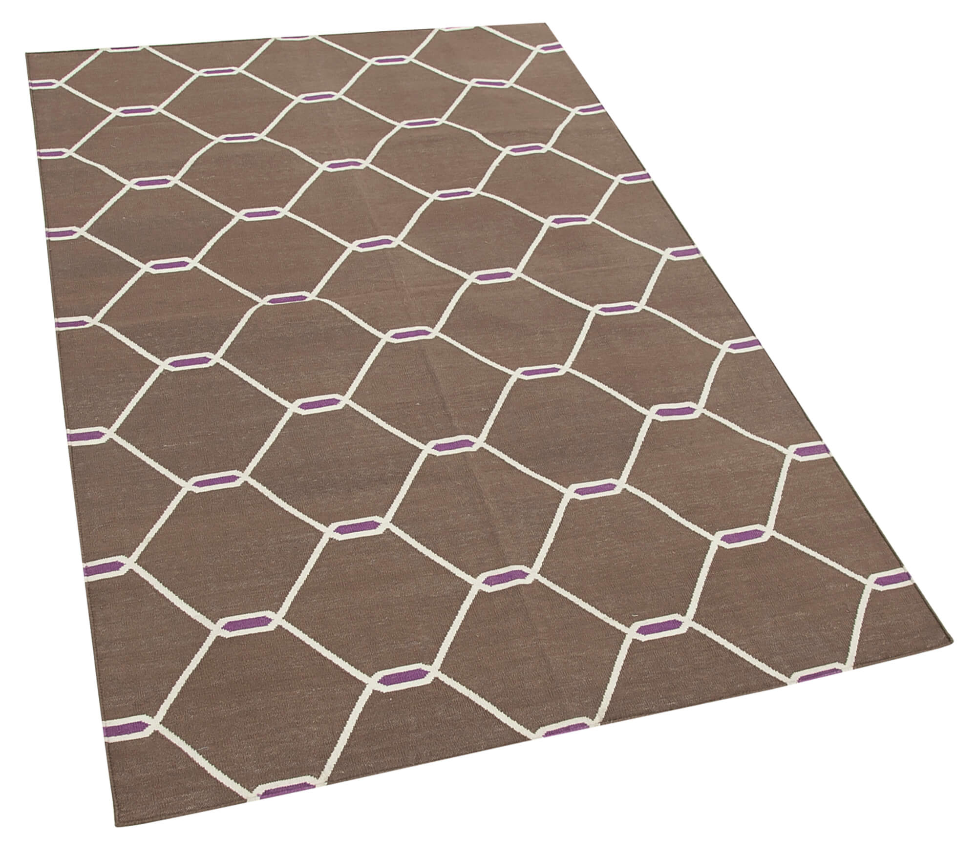 Handmade Wool Area Rug - Brown Geometric Cotton Wool Rug 3'5'' x 5'5''