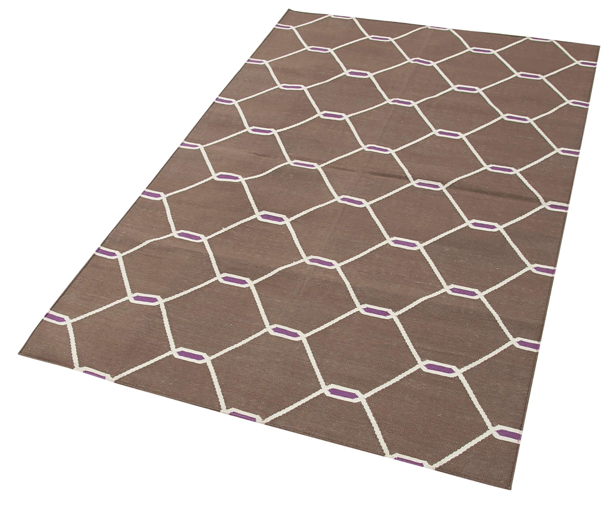 Handmade Wool Area Rug - Brown Geometric Cotton Wool Rug 3'5'' x 5'5''