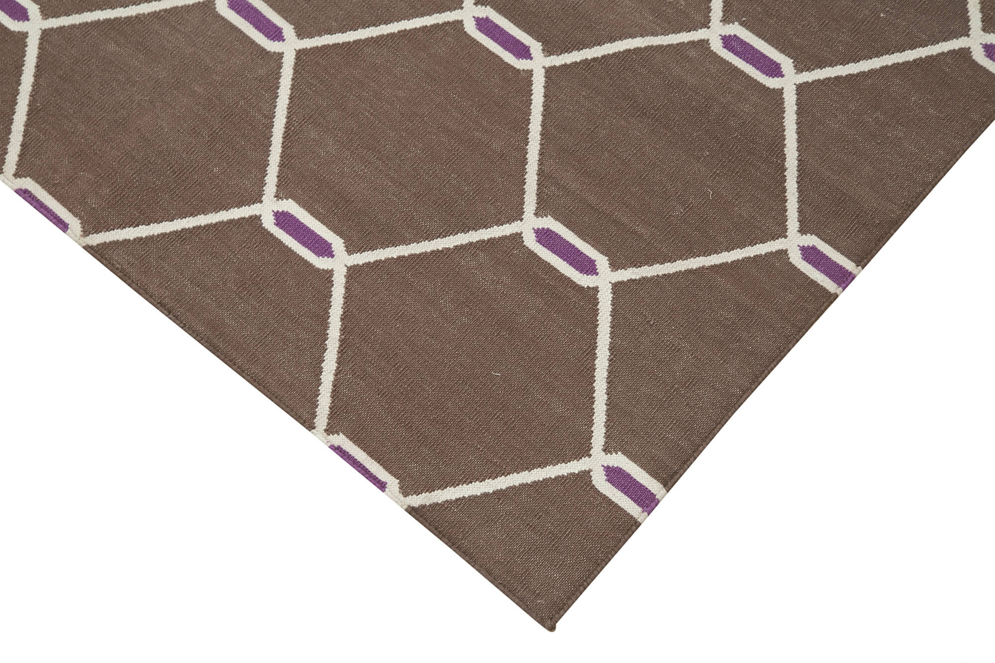 Handmade Wool Area Rug - Brown Geometric Cotton Wool Rug 3'5'' x 5'5''