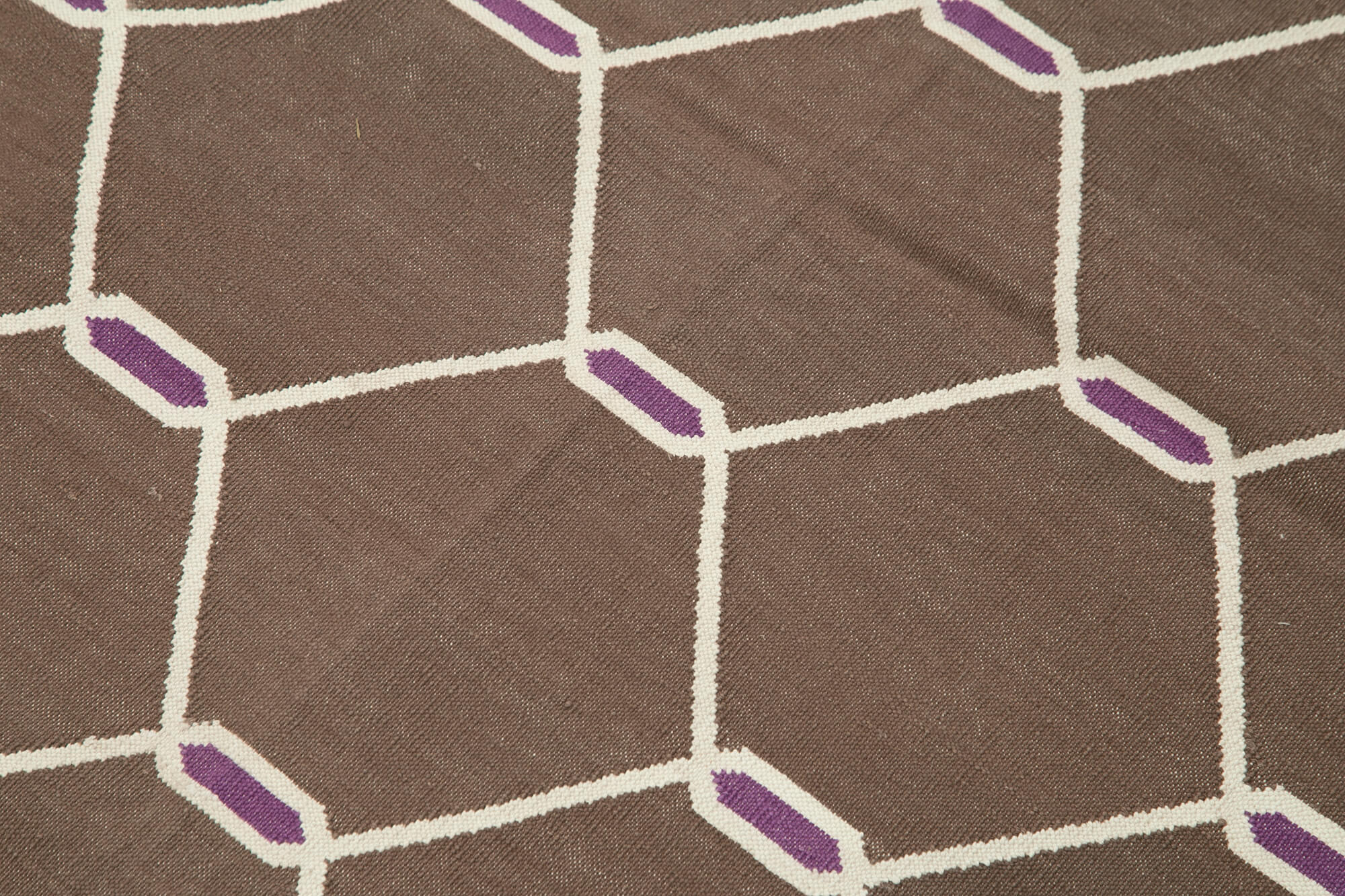 Handmade Wool Area Rug - Brown Geometric Cotton Wool Rug 3'5'' x 5'5''