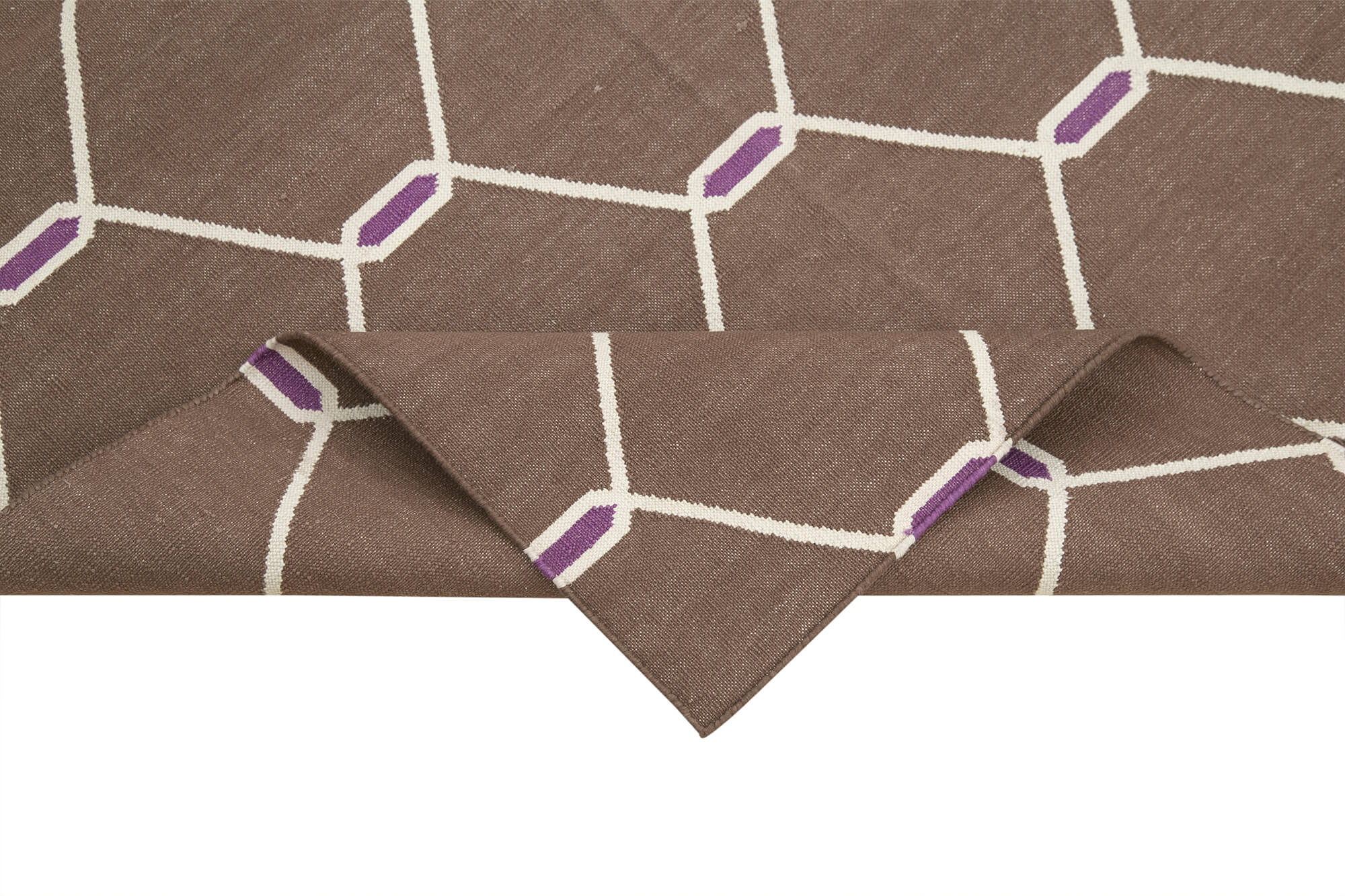 Handmade Wool Area Rug - Brown Geometric Cotton Wool Rug 3'5'' x 5'5''
