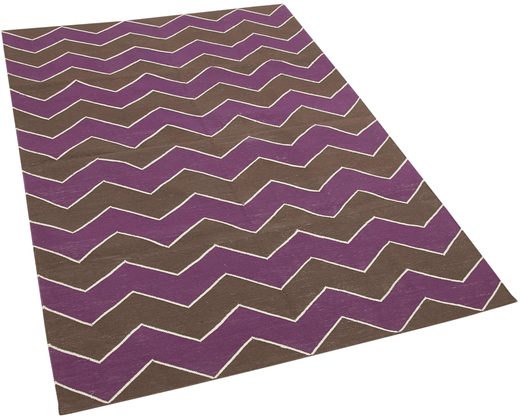 Handmade Area Rug - Geometric Brown Purple Turkish Wool Carpet 3'7''x5'5''