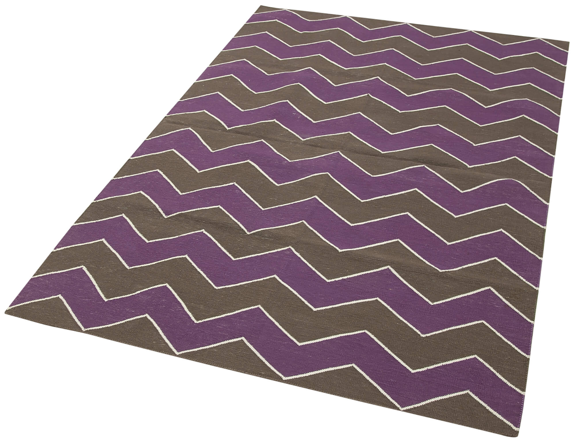 Handmade Area Rug - Geometric Brown Purple Turkish Wool Carpet 3'7''x5'5''