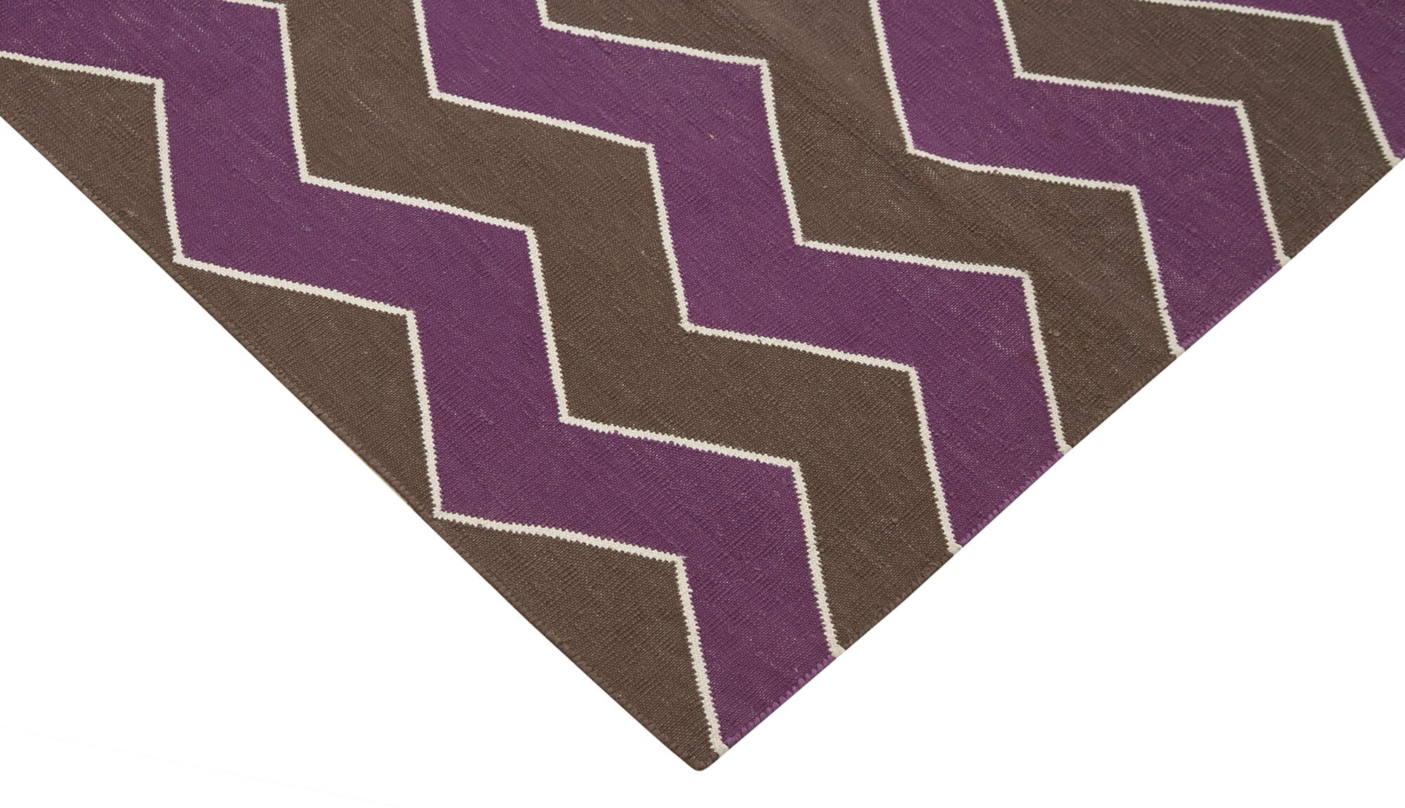 Handmade Area Rug - Geometric Brown Purple Turkish Wool Carpet 3'7''x5'5''