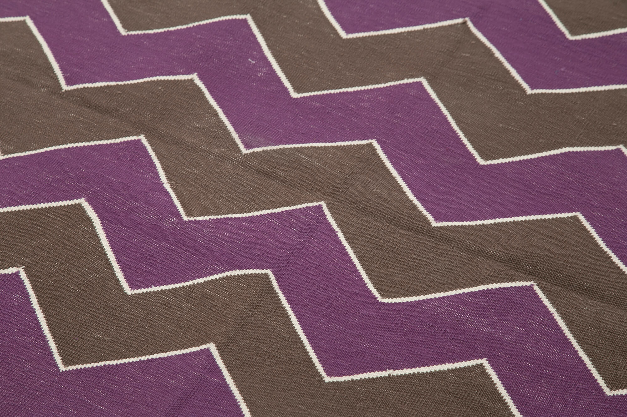 Handmade Area Rug - Geometric Brown Purple Turkish Wool Carpet 3'7''x5'5''